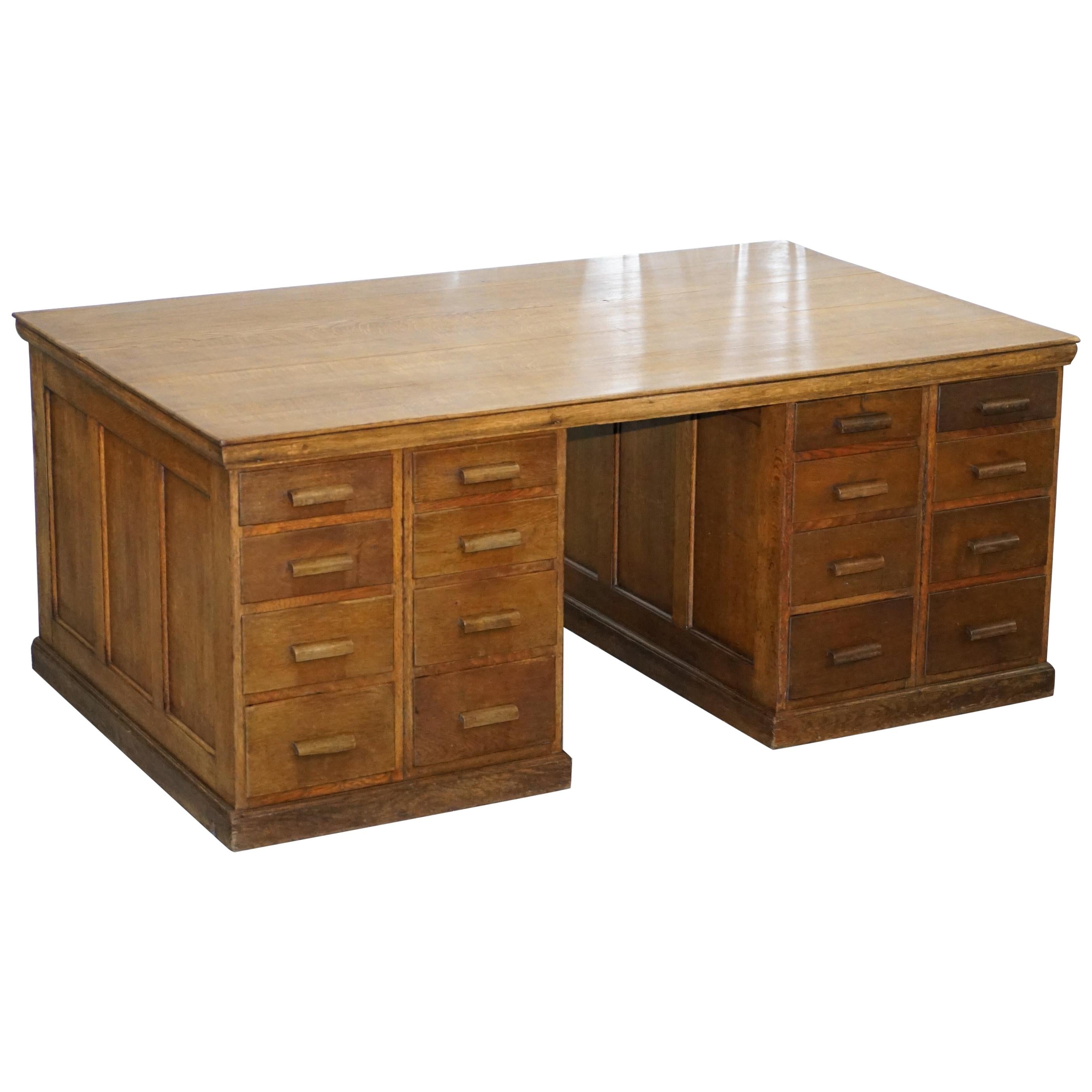 32 Drawers Double Sided Twin Pedestal Oak Partners Desk Haberdashery Edwardian