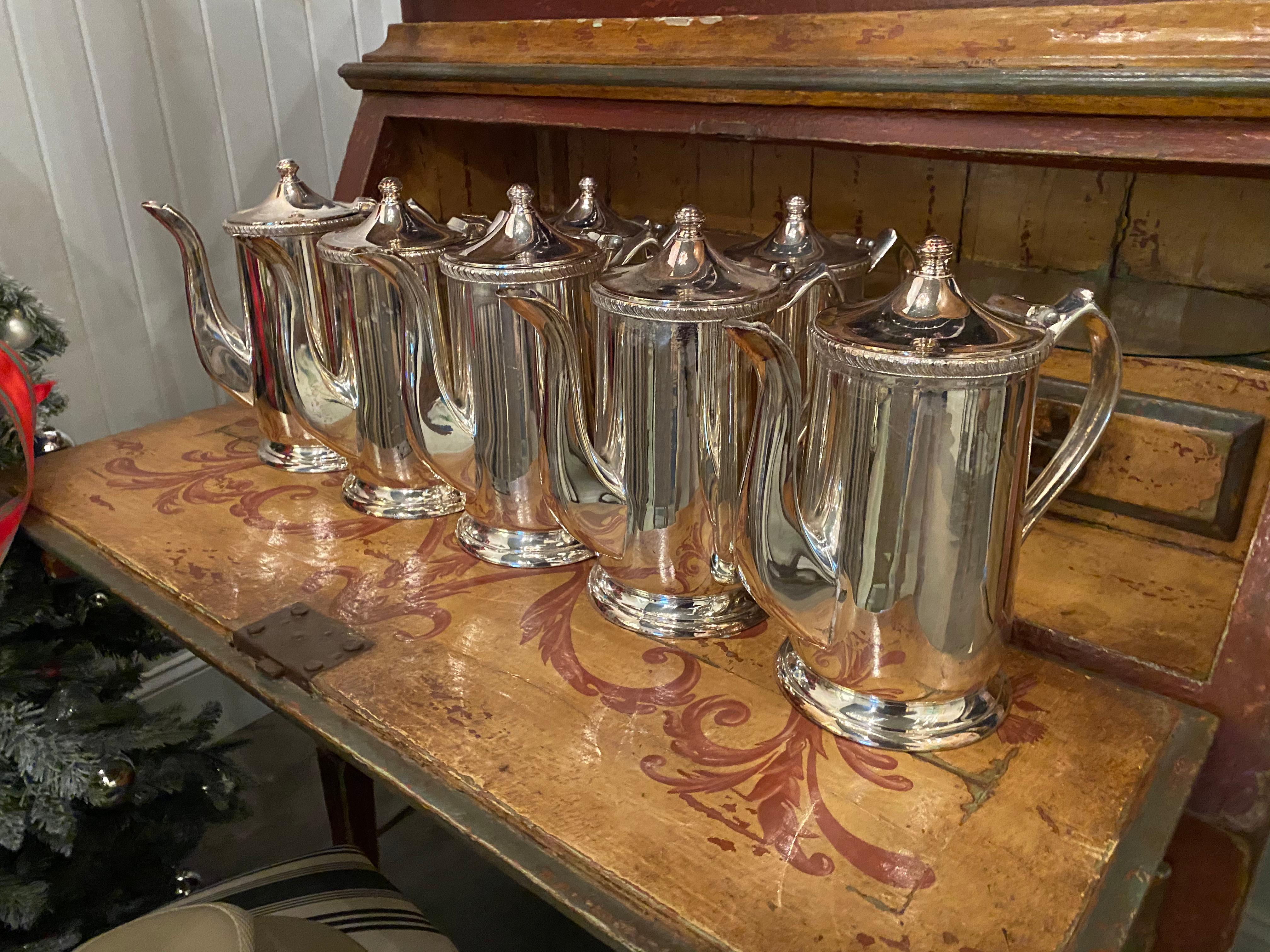 36 English Hotel Silver coffee/tea pots, Nice Weight And Quality. Priced Per Pot In Good Condition For Sale In Buchanan, MI