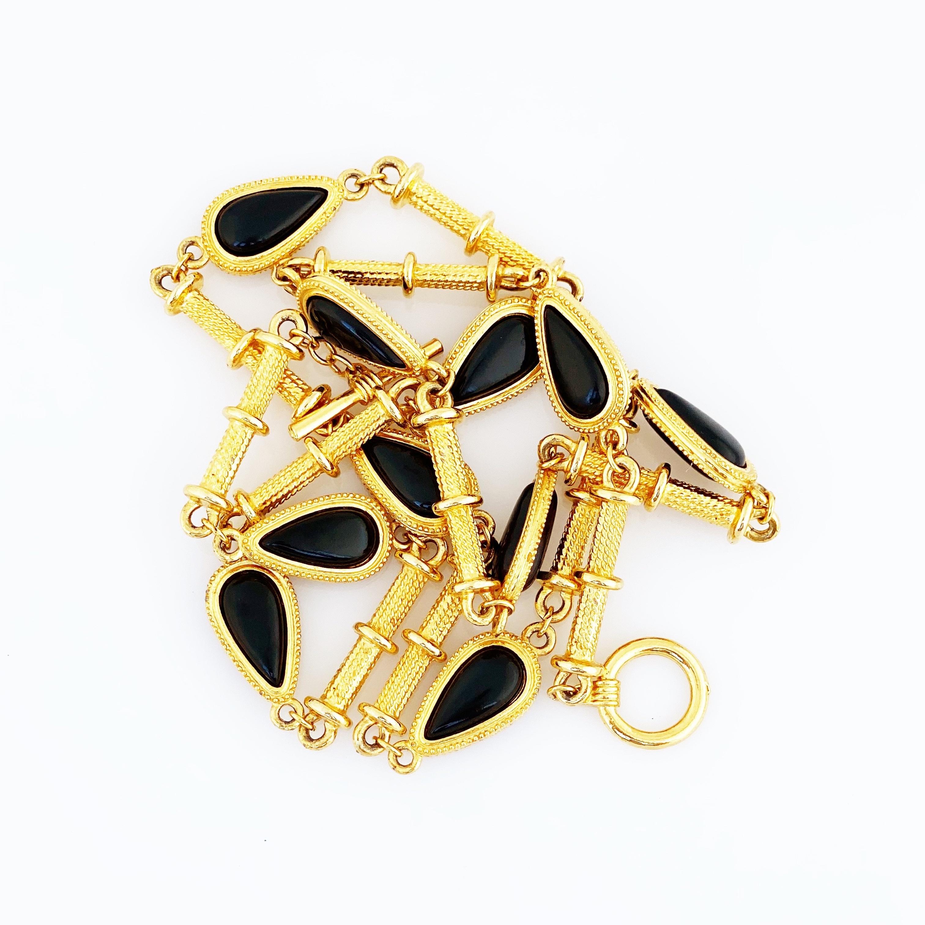 Goldgold Gliederkette mit schwarzen Tränendetails aus schwarzem Harz, 1980er Jahre im Zustand „Gut“ im Angebot in McKinney, TX
