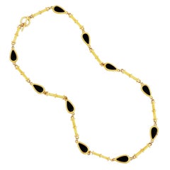 Vintage Gold Link Chain Necklace with Black Resin Teardrop Details, 1980s
