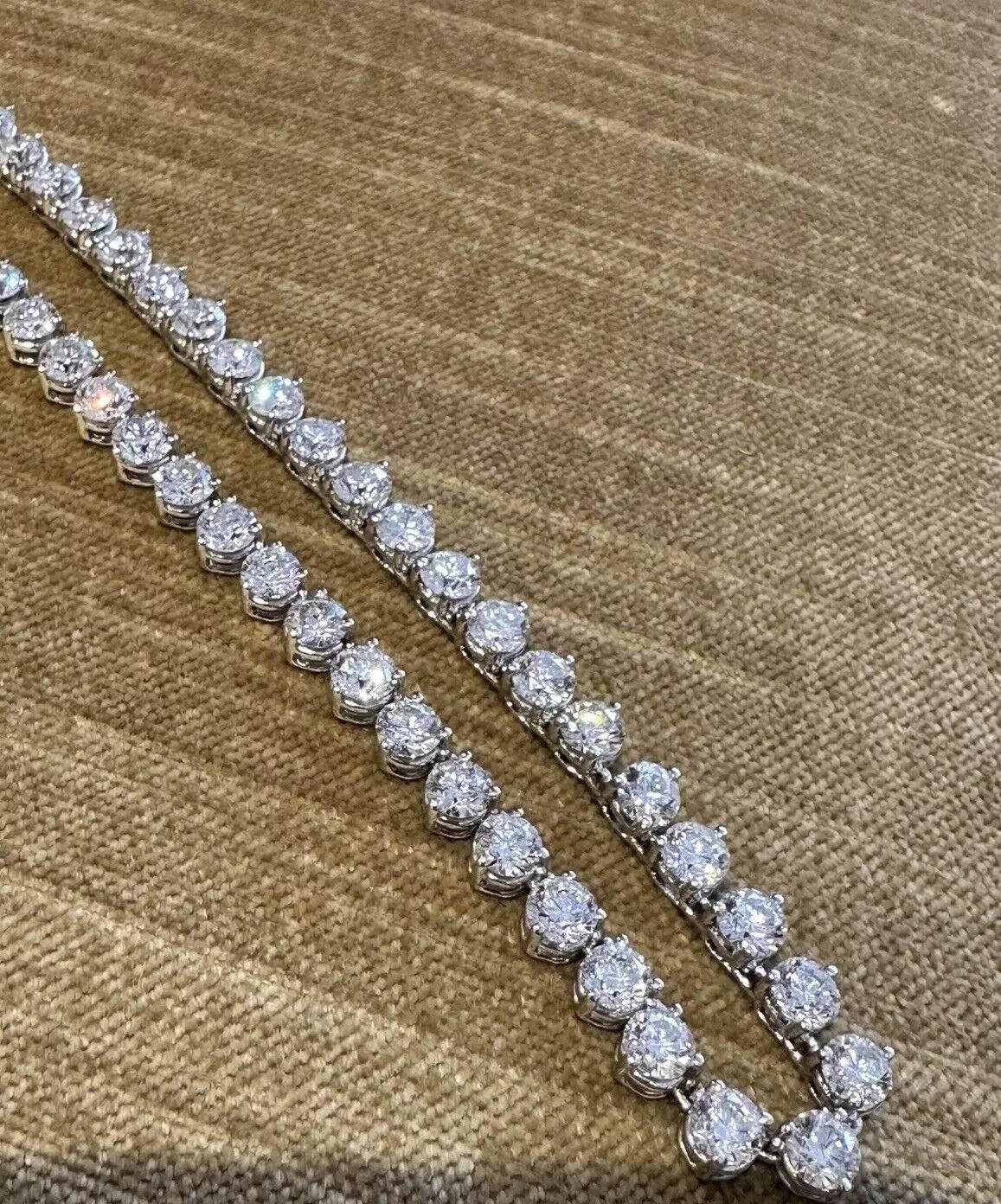 Women's or Men's 32 in Natural Round Diamond Riviera Necklace 52.00 carat total in Platinum