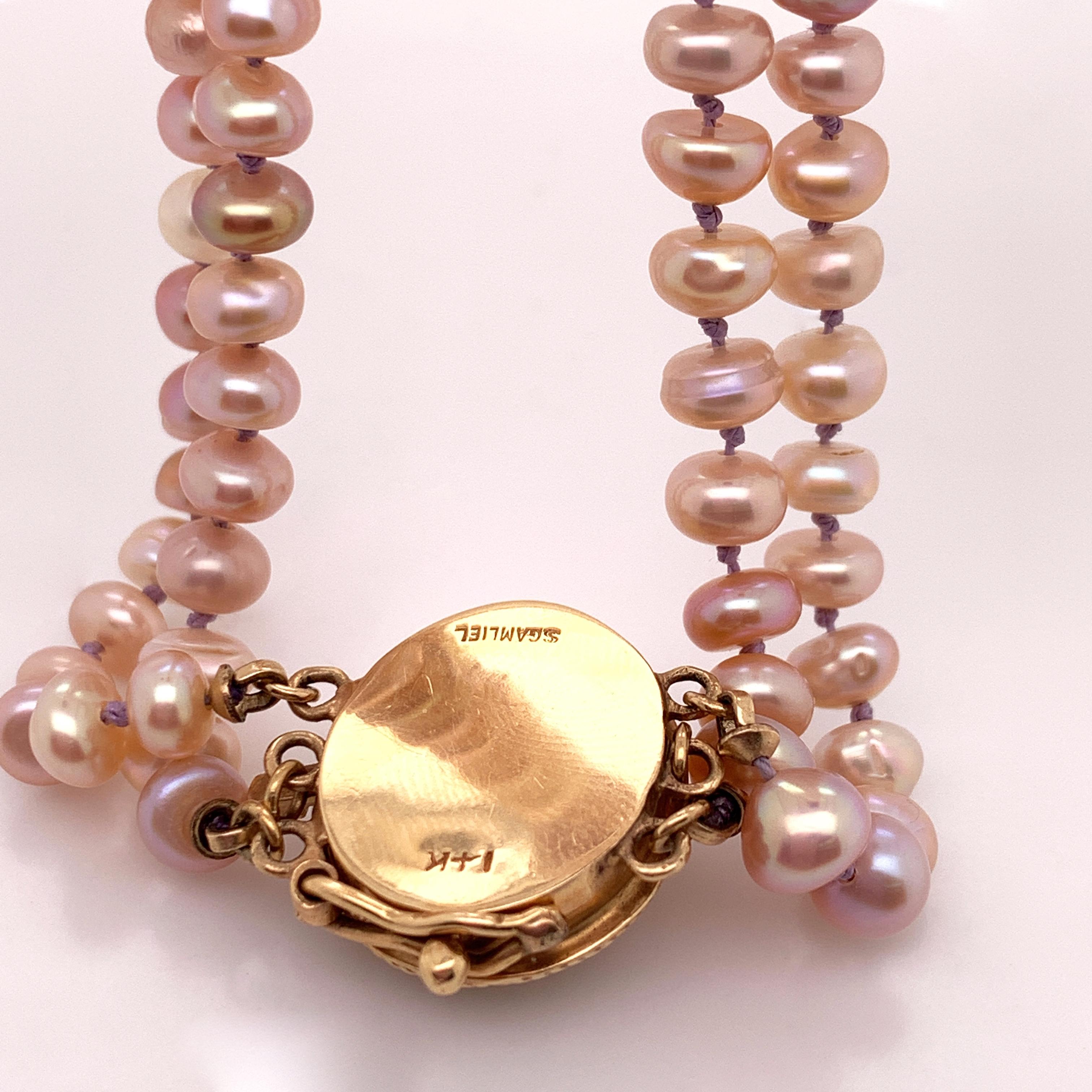 Double Strand Freshwater Pearls with 14 Karat Yellow Gold Set Opal Clasp 2