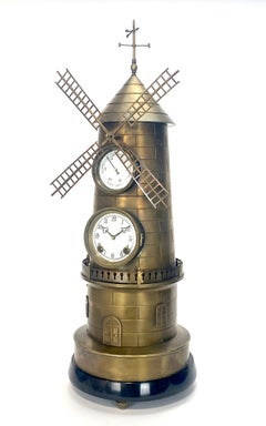 32" Large French Style 8 Day Brass Animated Spinning Windmill Industrial Clock