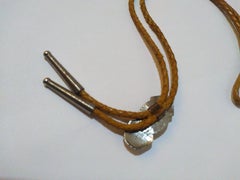 32" Leather and Sterling Silver with Turquoise Setting Bolo Tie