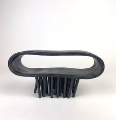 32-Legged Organic Modern Black Glazed Ceramic Sculpture by Helena Starcevic