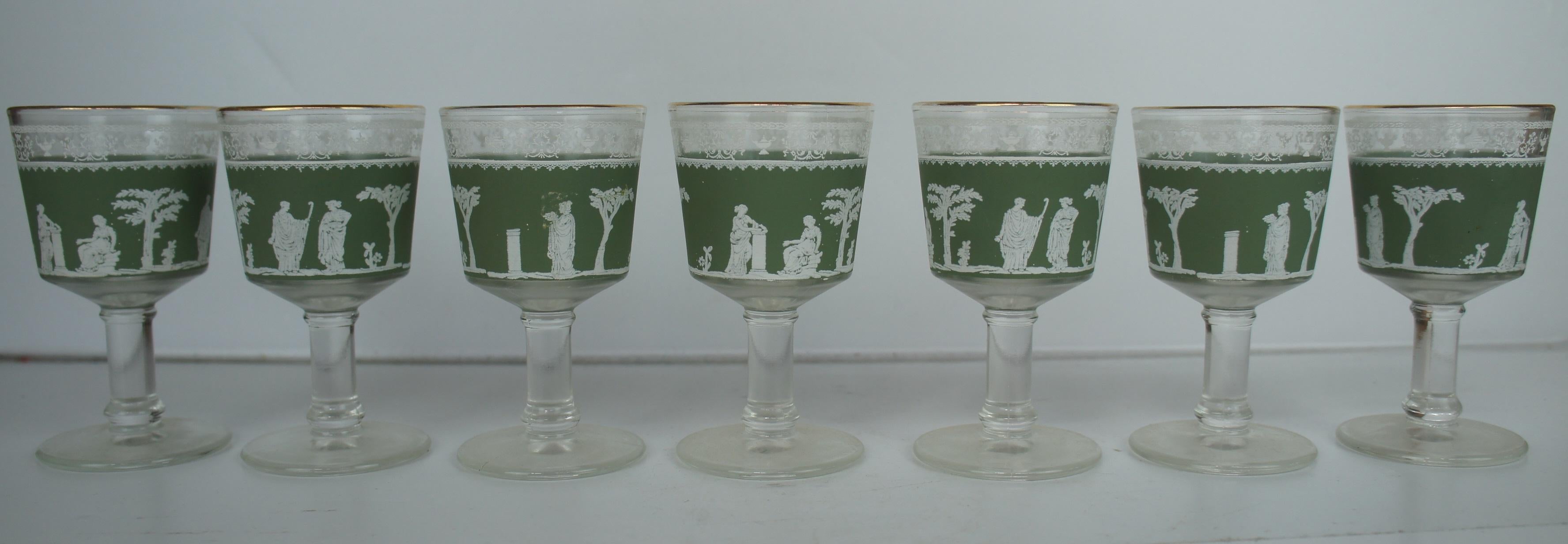 32 Pcs Vtg Jeanette Wedgwood Hellenic Green Jasperware Cocktail Glasses Pitcher 1