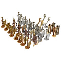 32-Piece Chess Set, Brutalist Style Handcrafted Steel Nail Silver and Bronze