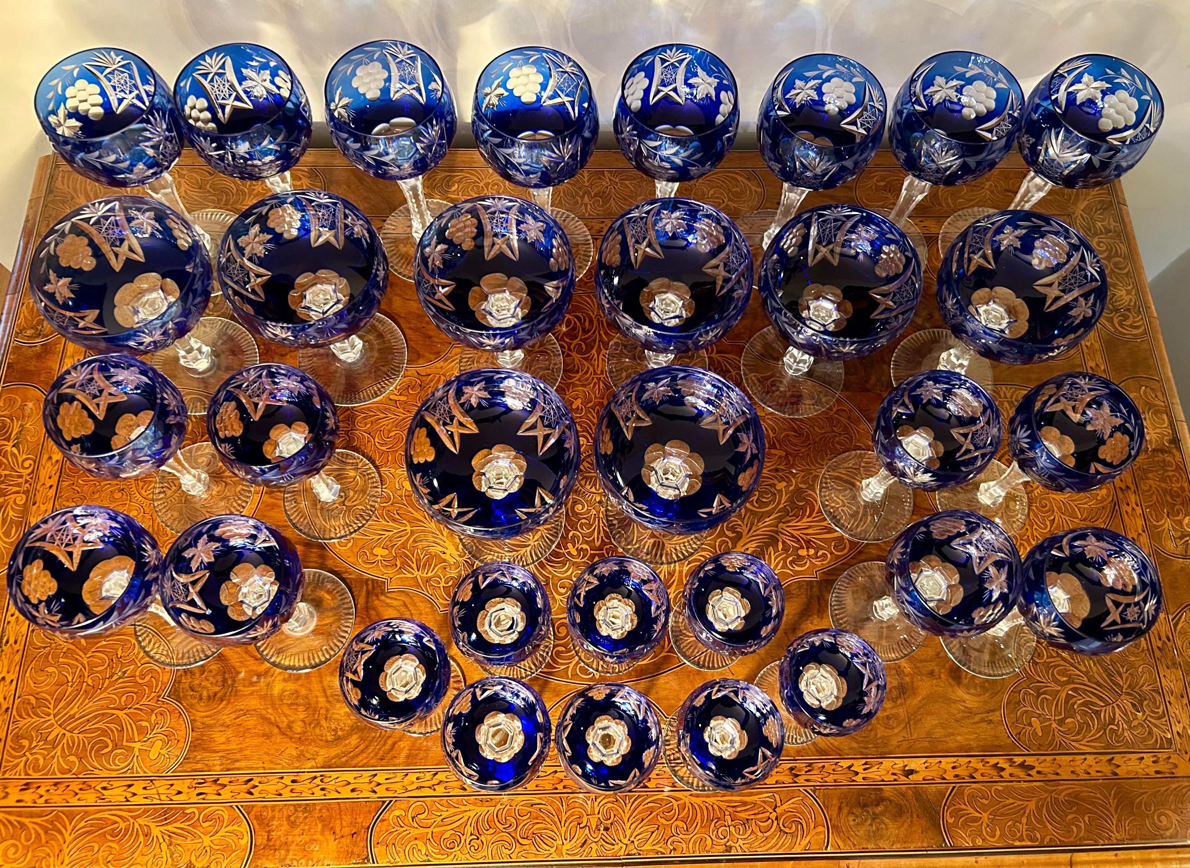 Czech 32 Piece Cobalt Bohemian Glass Stemware Set