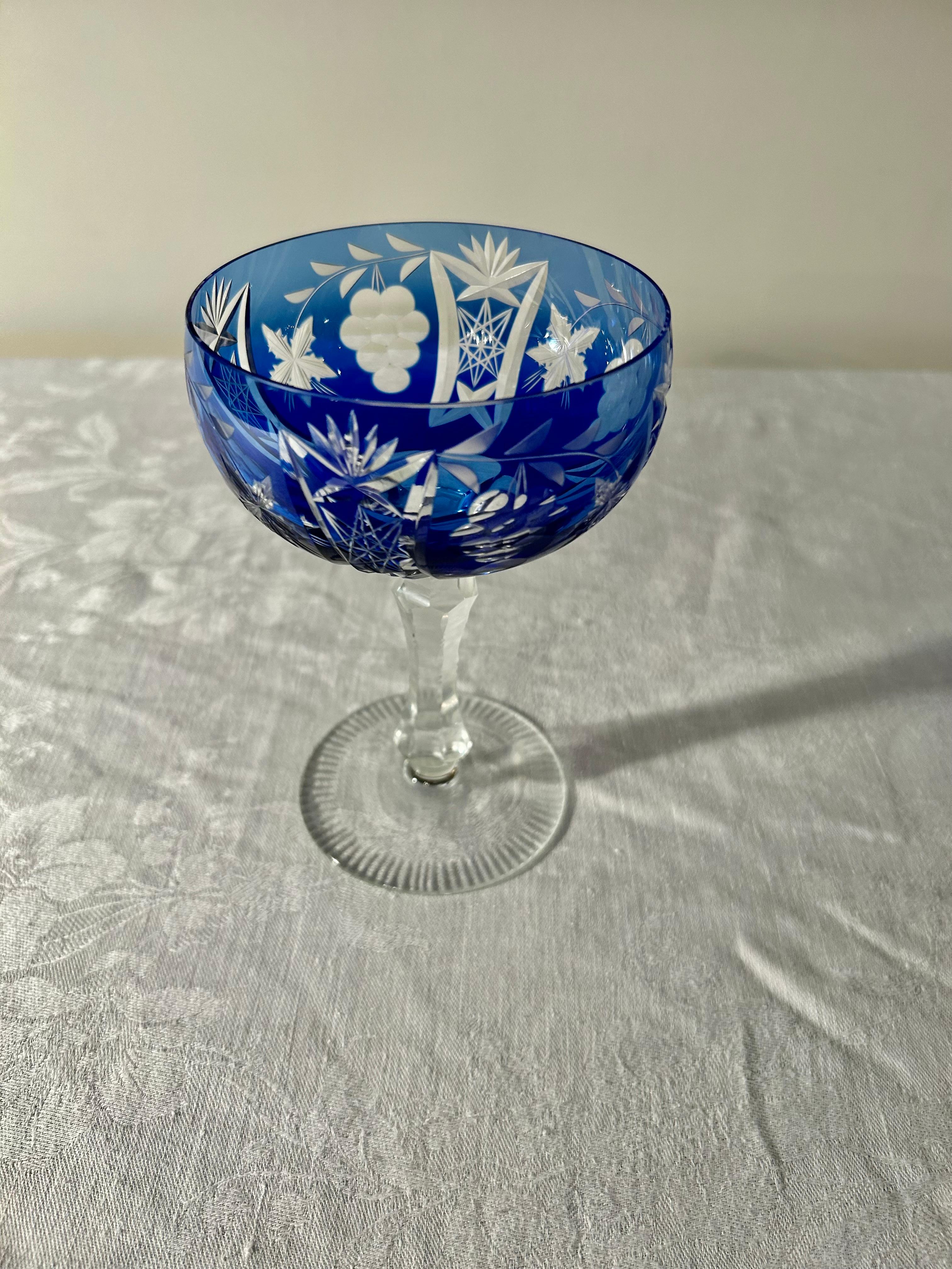 Cut Glass 32 Piece Cobalt Bohemian Glass Stemware Set