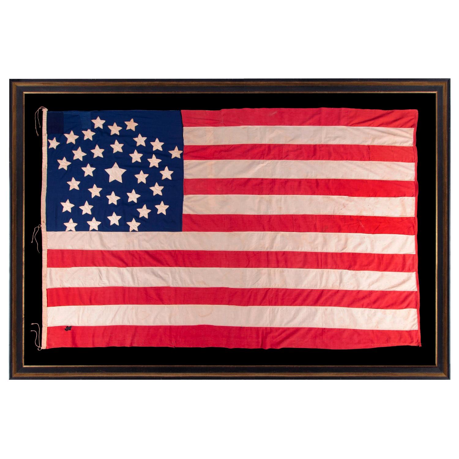 Antique American Flag, 32 Stars, Minnesota Statehood, ca 1858-59