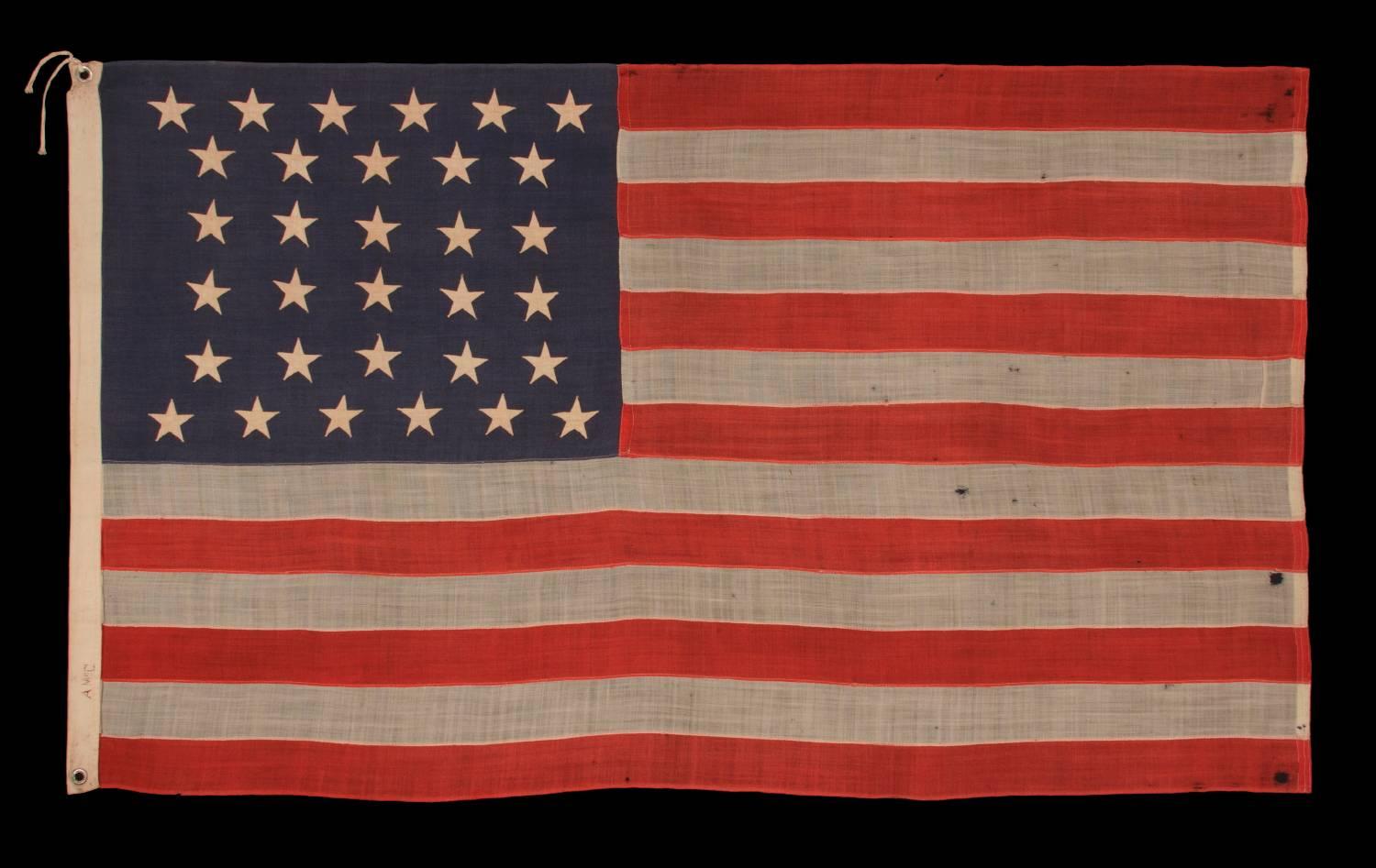 32 stars, commemorating Minnesota statehood, circa 1892–1926, a very rare flag, in a small size, with an hourglass or 