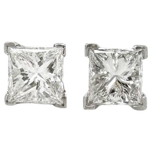 3.2 TCW Princess Cut Diamond Stud Earrings in 18k White Gold For Sale