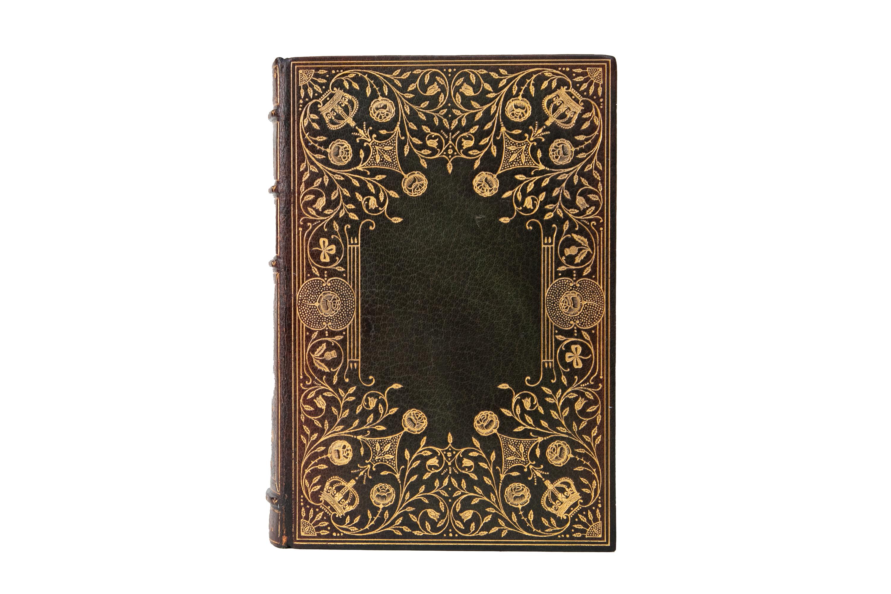 32 Volumes. Charles Dickens, The Works. Editors Autograph Edition. Bound in full green morocco with the covers displaying ornate floral gilt-tooled details. Raised band spine with ornate gilt-tooled details. Top edges are gilded with ornately