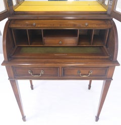 32" Wide & 79" Tall Solid Cherry Cylinder Style Secretary Desk Beveled Glass