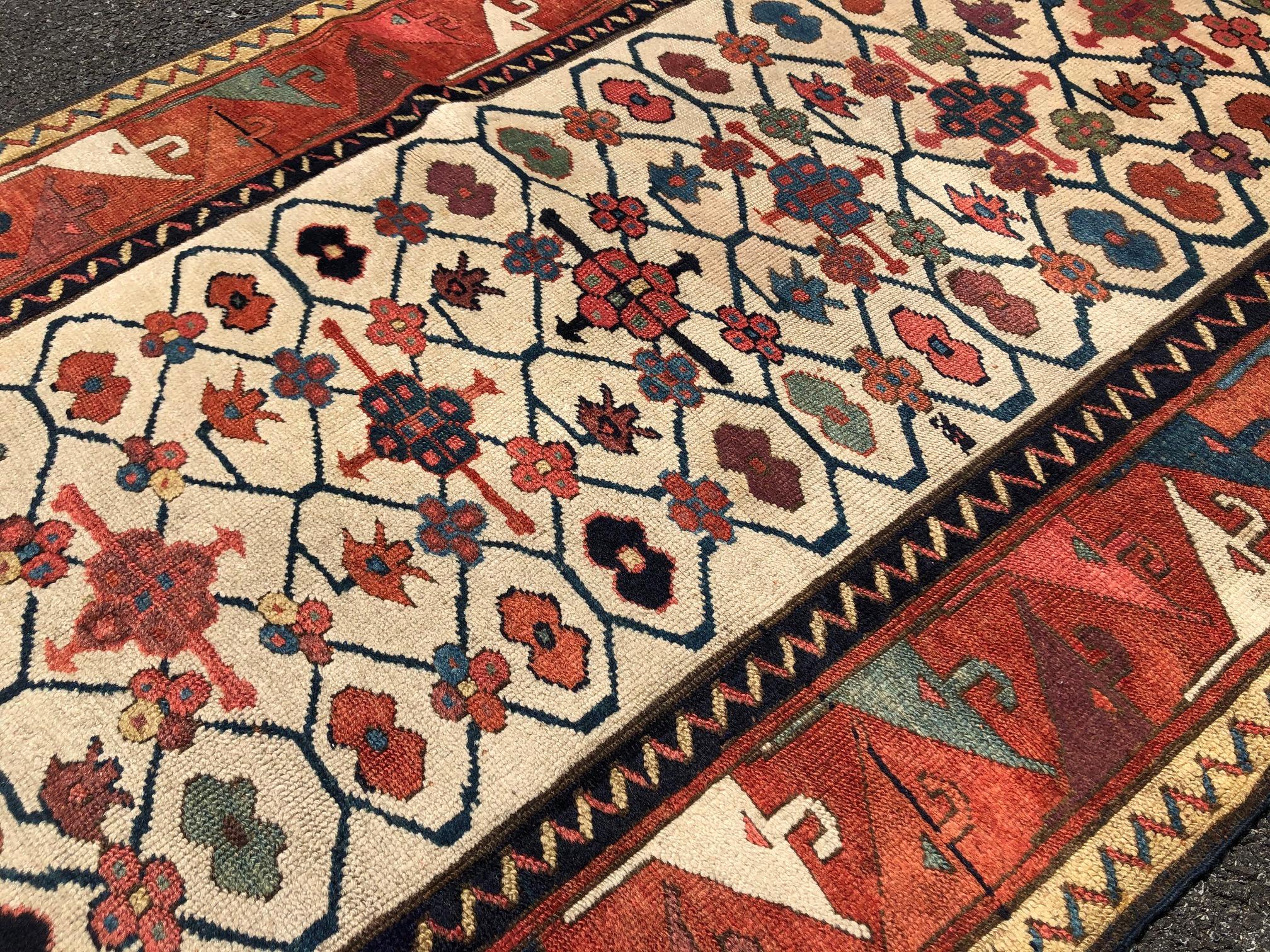 3'2'' x 10'6'' Antique Caucasian Moghan Kazak Runner Rug, Ca 1800 For Sale 4