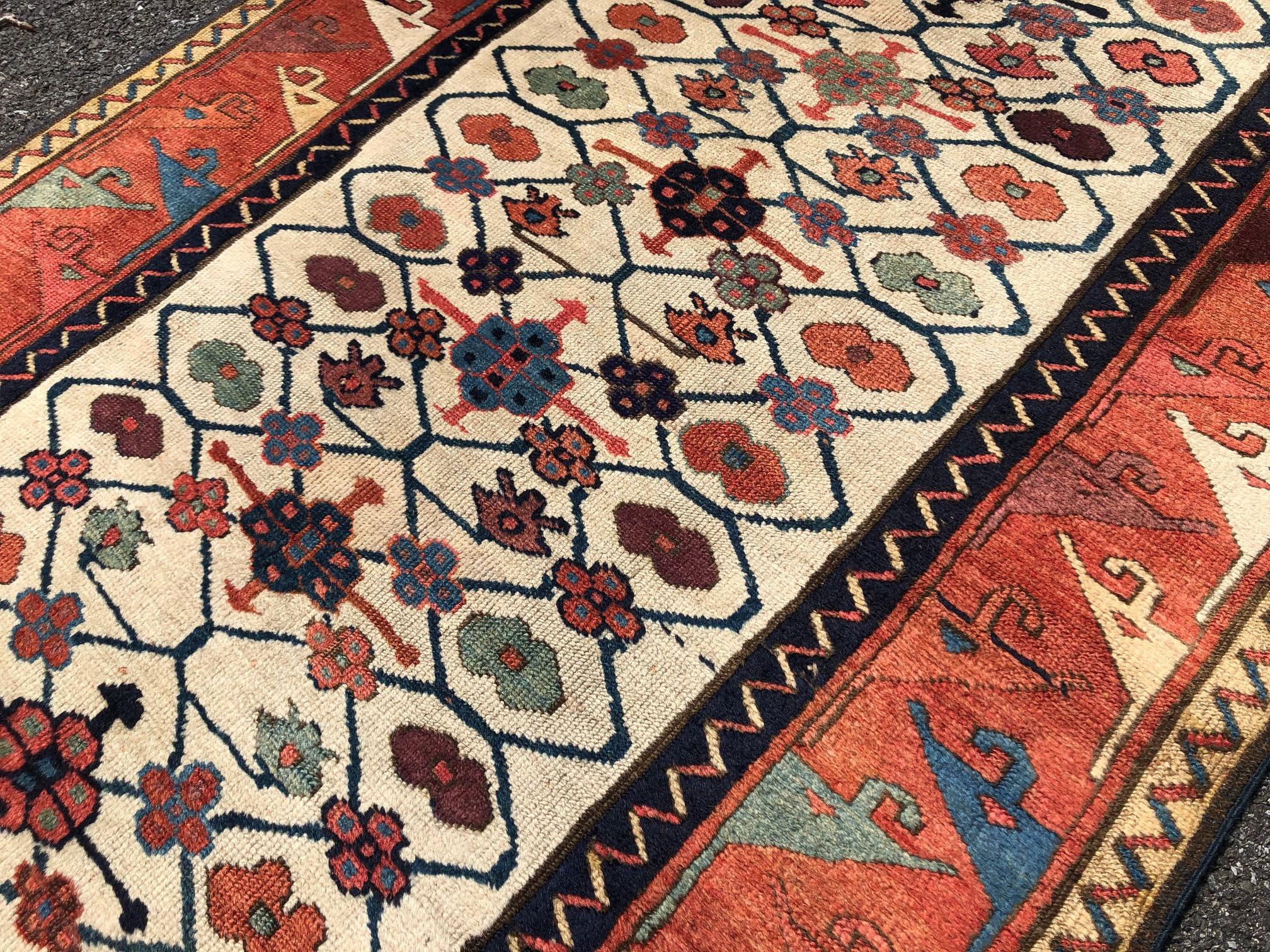 3'2'' x 10'6'' Antique Caucasian Moghan Kazak Runner Rug, Ca 1800 For Sale 5