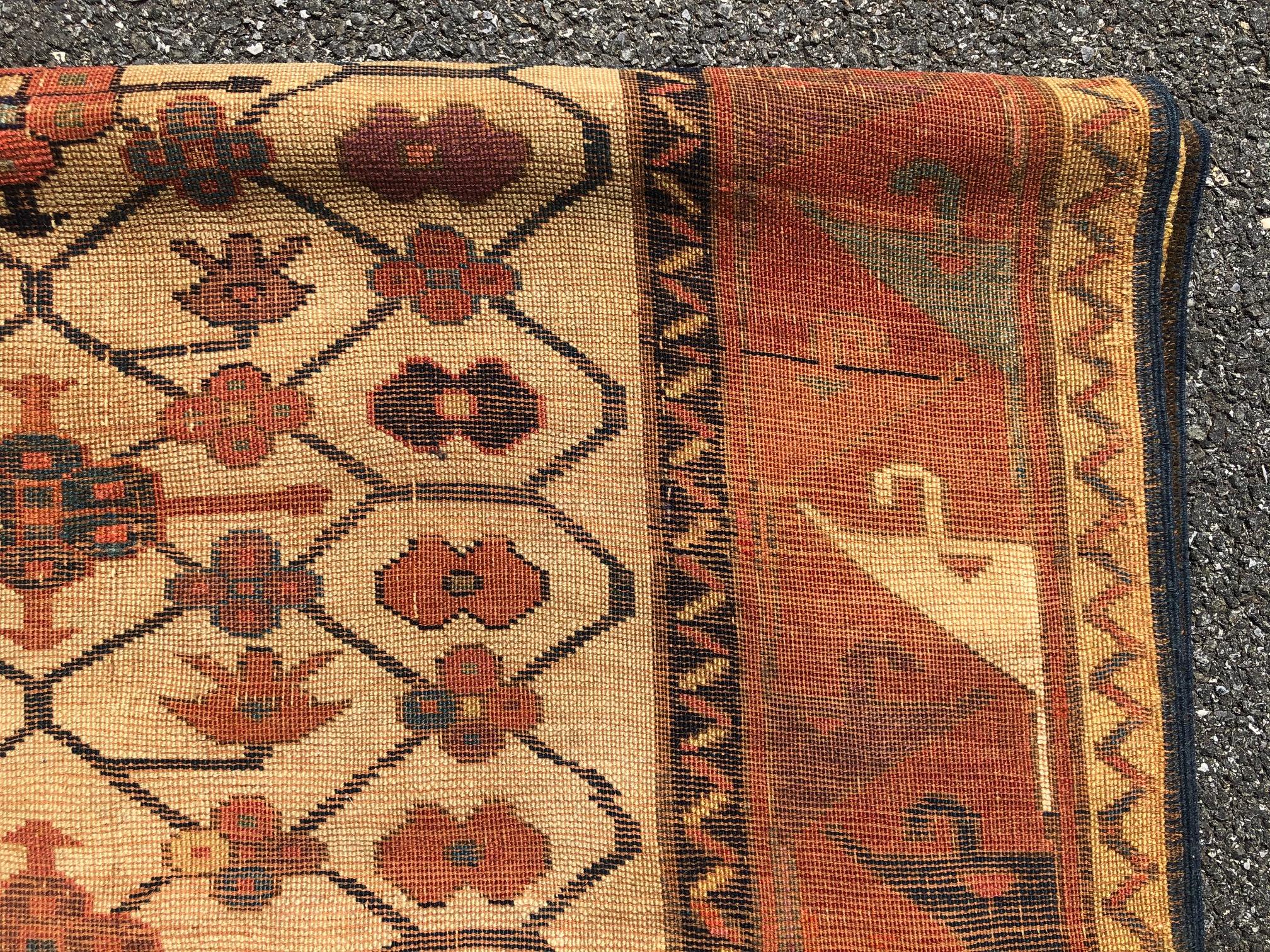 Wool 3'2'' x 10'6'' Antique Caucasian Moghan Kazak Runner Rug, Ca 1800 For Sale