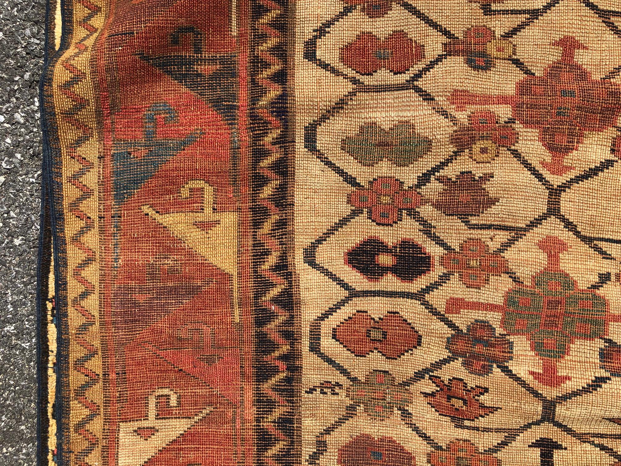 3'2'' x 10'6'' Antique Caucasian Moghan Kazak Runner Rug, Ca 1800 For Sale 1