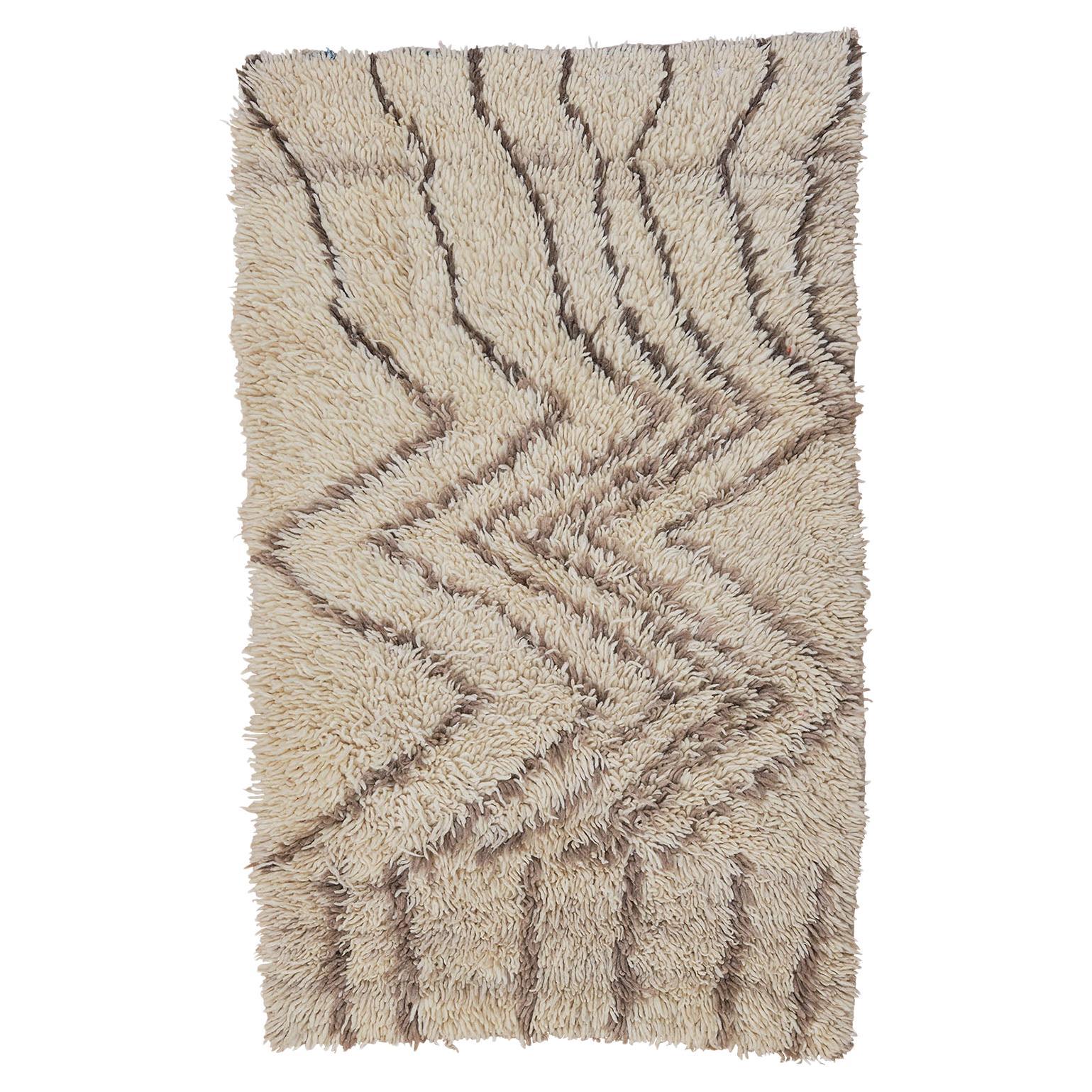 3'2" x 5' Betula Alfombra Vintage de Lana Marroquí Hecha a Mano Marrón, Marfil y Topo en venta