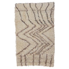 3’2” x 5’ Betula Brown, Ivory, Taupe Handmade Moroccan Wool Vintage Rug