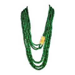 320 Carat 3-Layer Brazilian Emerald Bead Necklace Sterling Silver Clasp