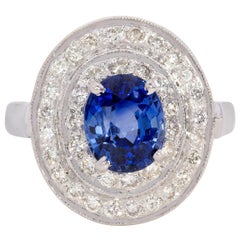 3.20 Carat Blue Sapphire Diamond Cluster Ring in 18K Gold