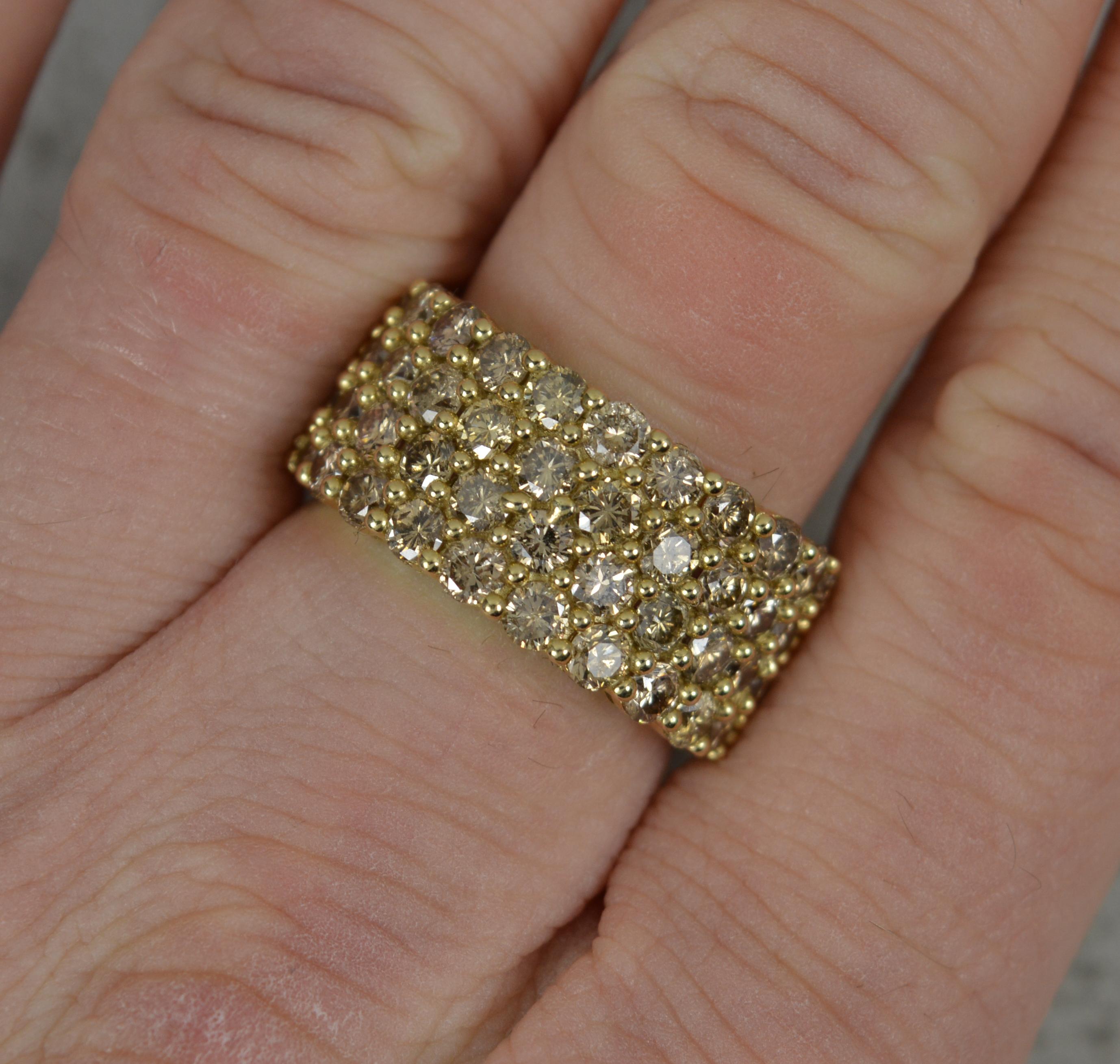 Round Cut 3.20 Carat Champagne Diamond and 9ct Gold Cluster Band Ring
