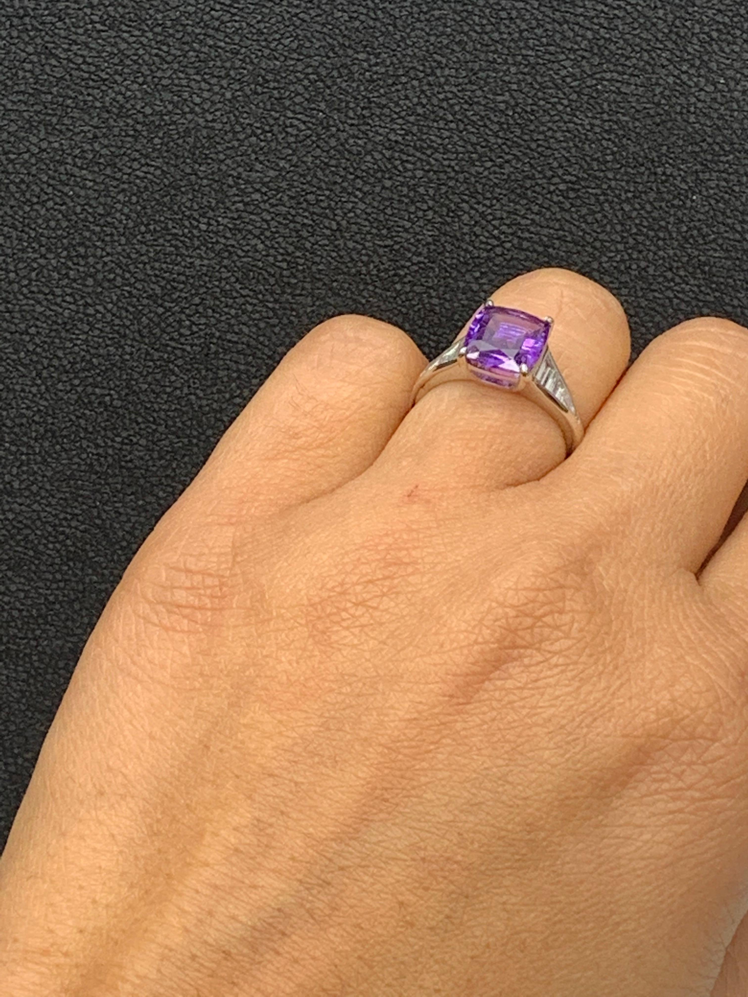 3.20 Carat Cushion Cut Purple Sapphire and Diamond Engagement Ring in Platinum For Sale 4
