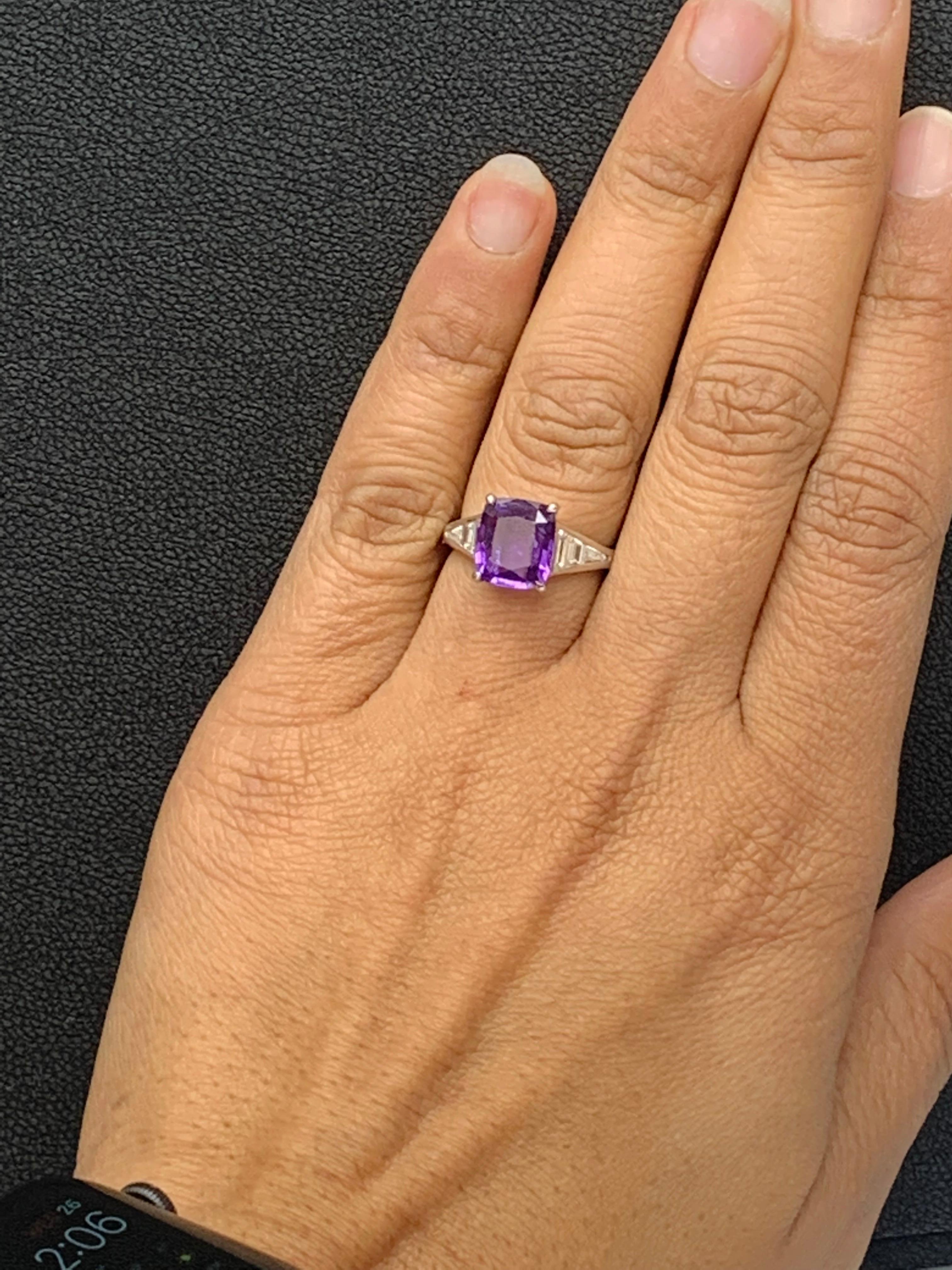 3.20 Carat Cushion Cut Purple Sapphire and Diamond Engagement Ring in Platinum For Sale 6