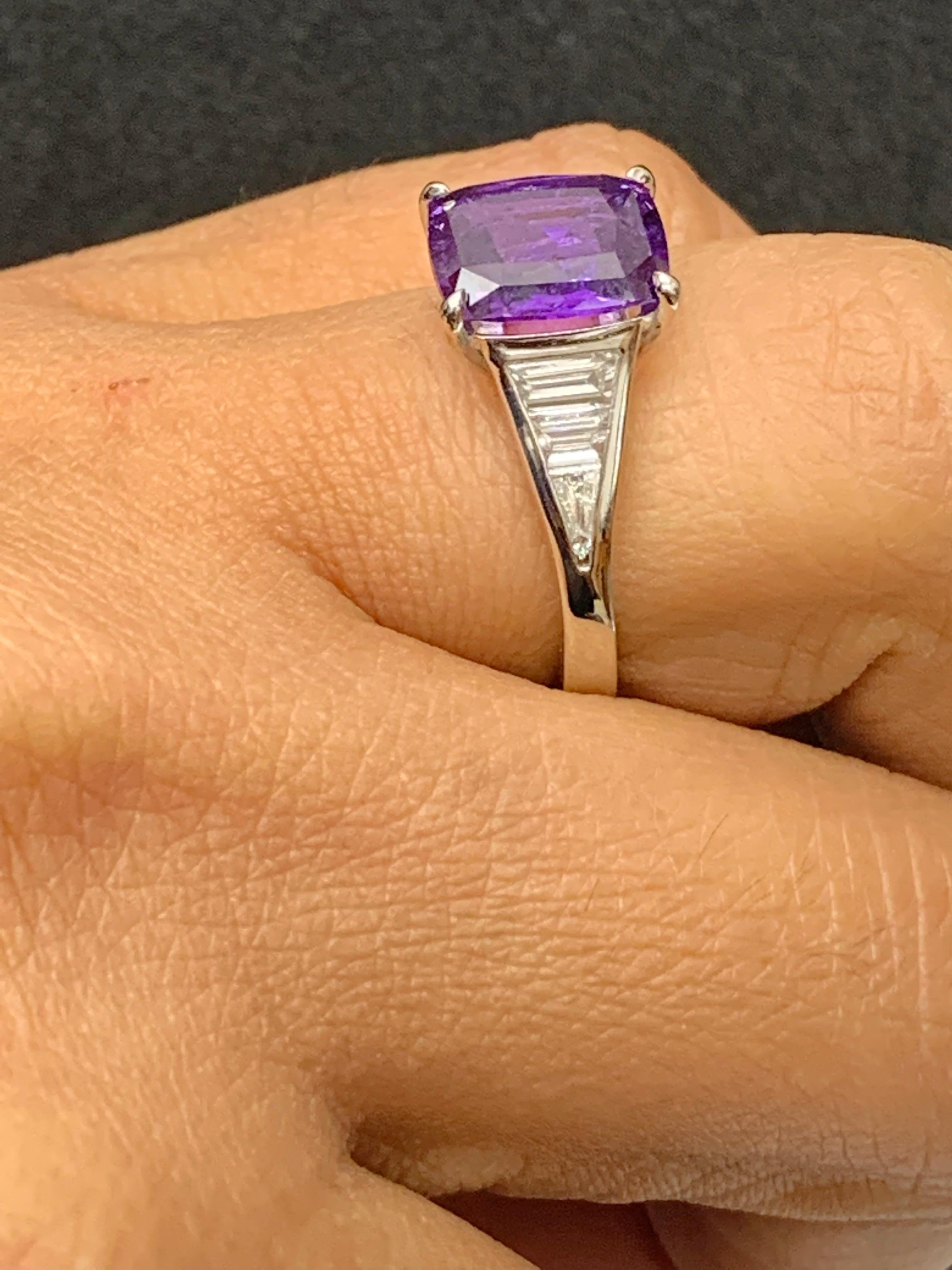 3.20 Carat Cushion Cut Purple Sapphire and Diamond Engagement Ring in Platinum For Sale 1