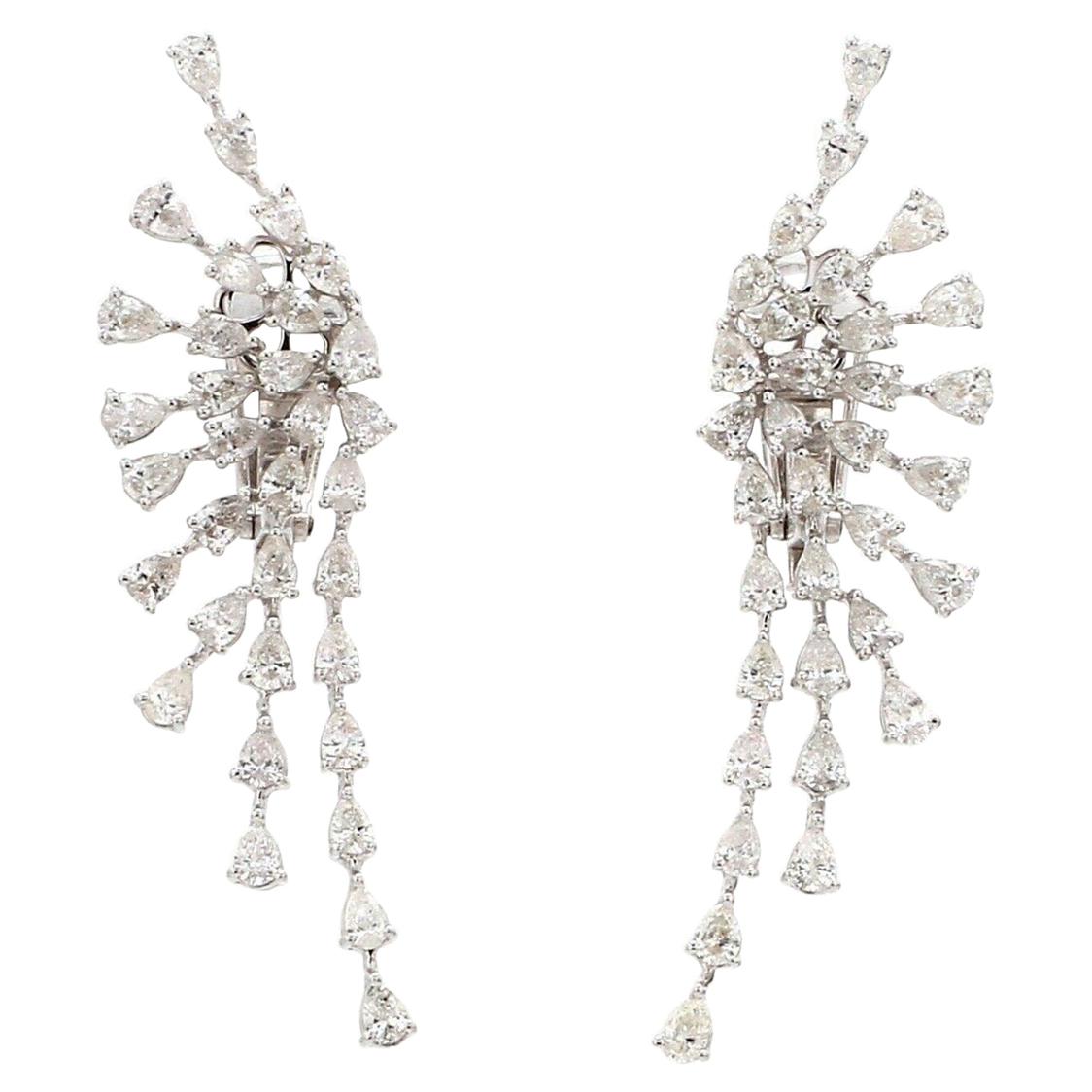 3.20 Carat Diamond 14 Karat White Gold Peacock Earrings For Sale