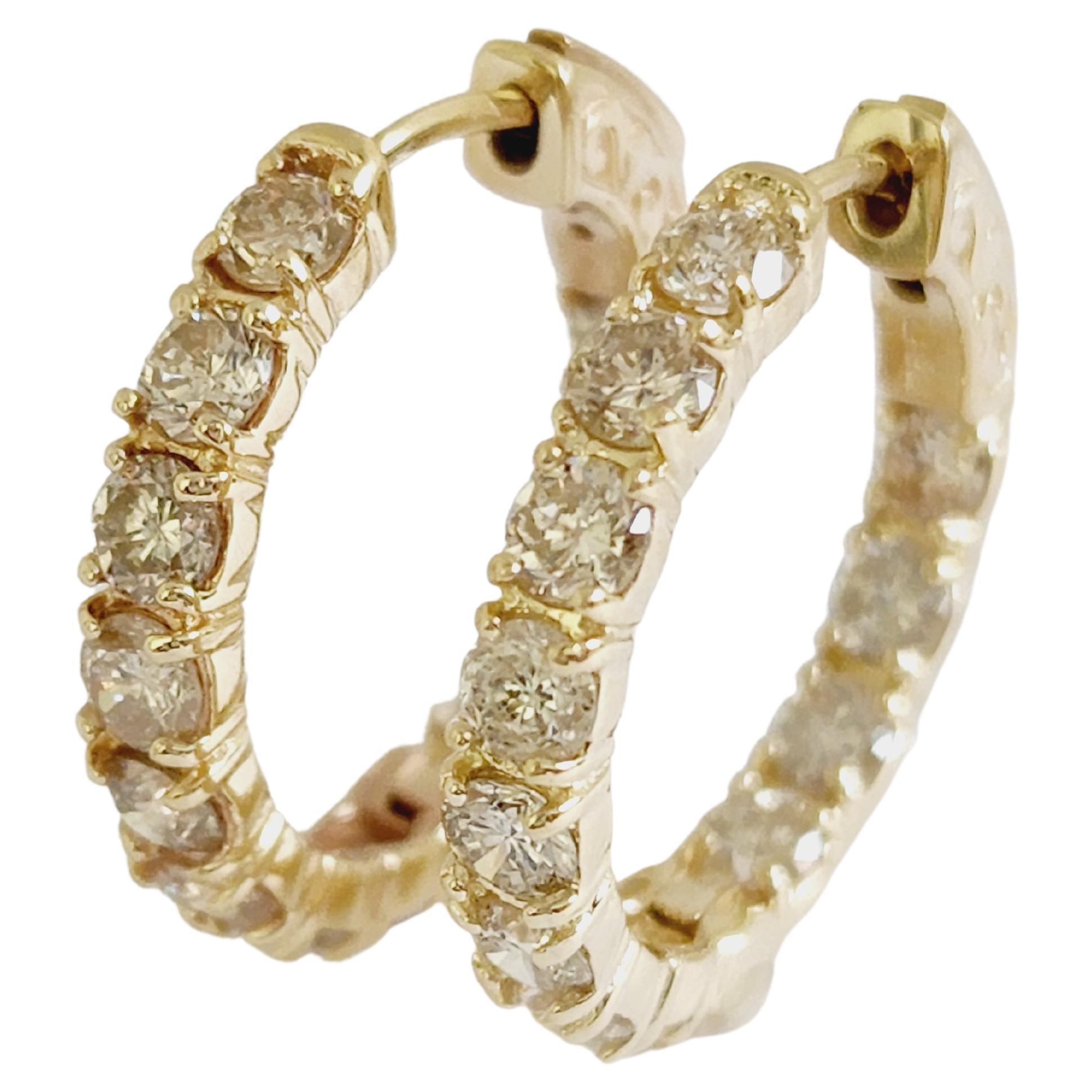 3.20 Carat Diamond Huggie Earrings 14 Karat Yellow Gold