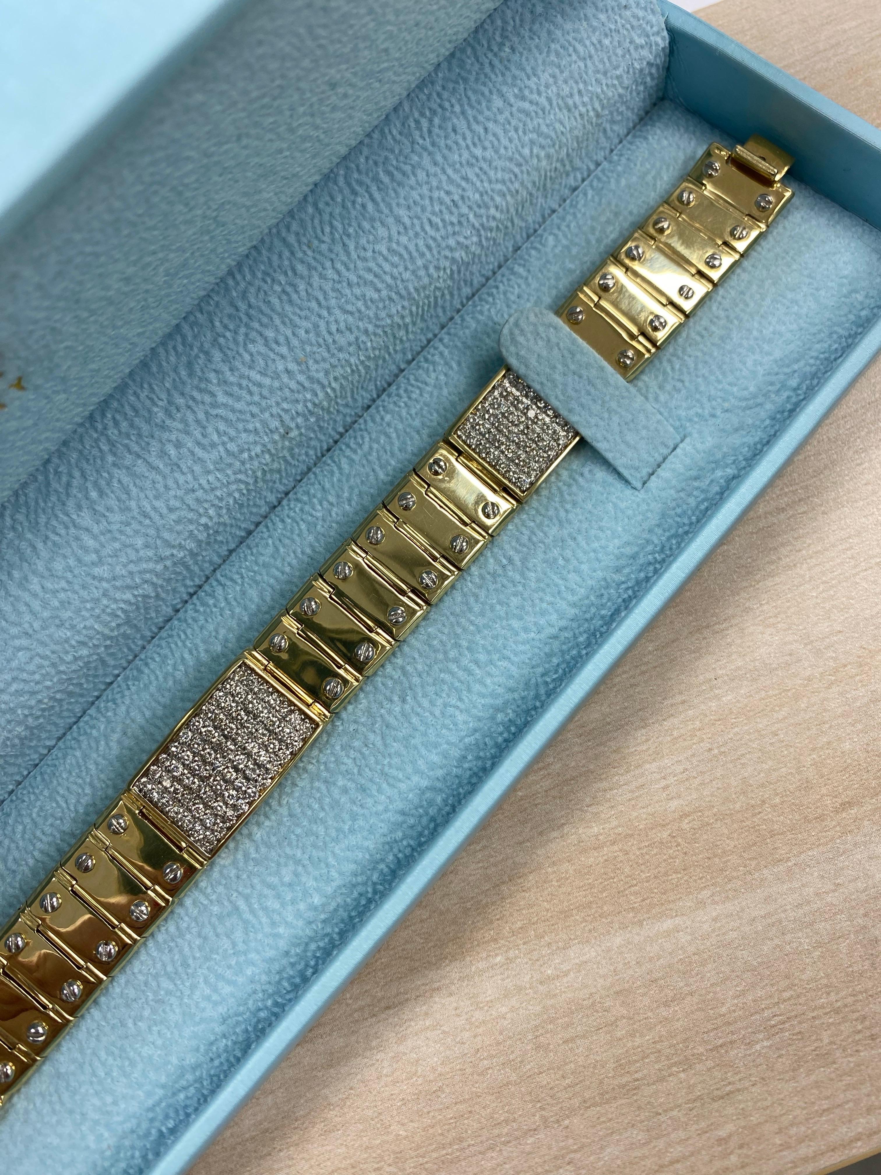 3,20 carats  Bracelet homme diamant A Link en or jaune massif 14k 46.7 grammes en vente 5