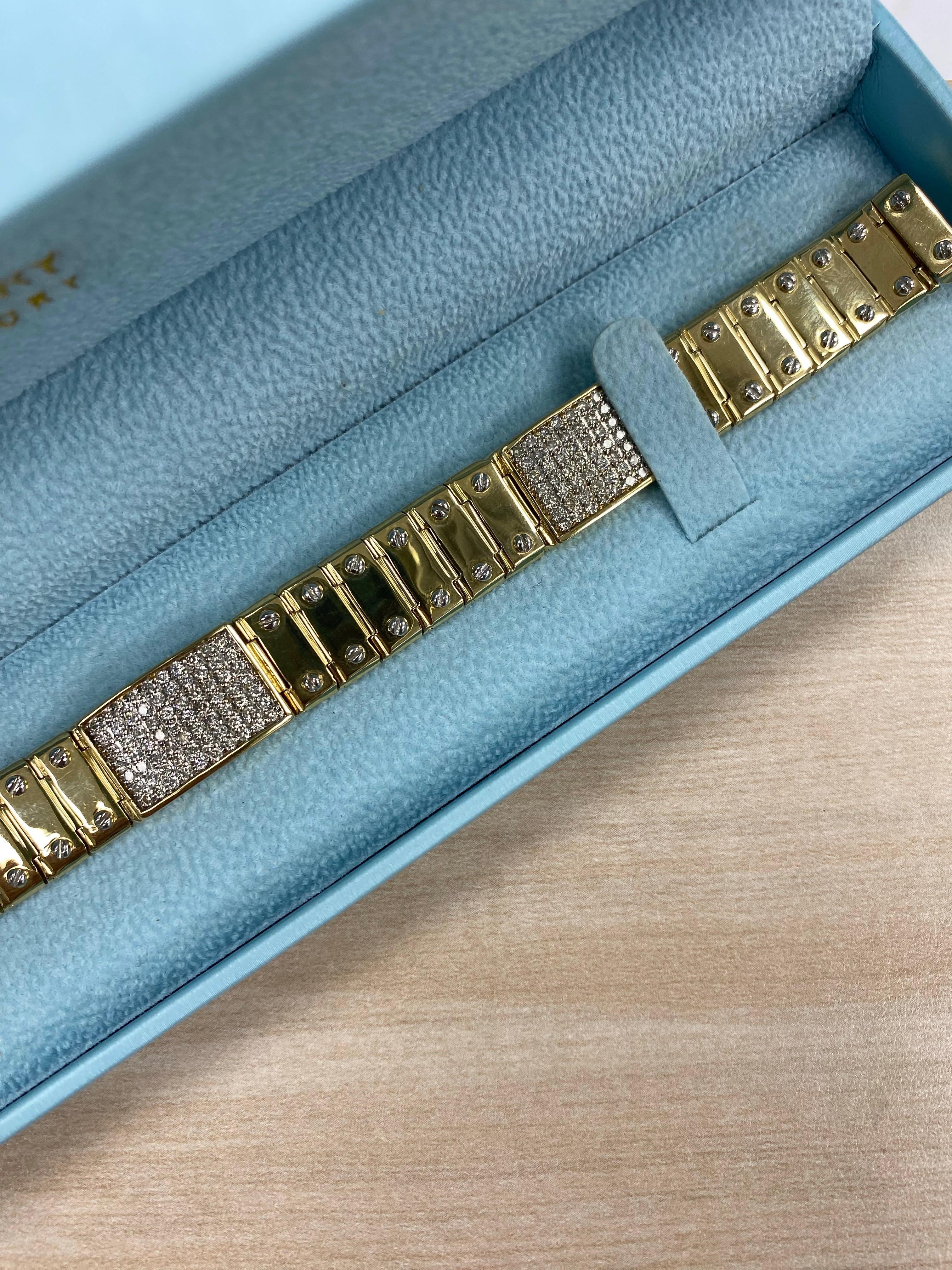 3,20 carats  Bracelet homme diamant A Link en or jaune massif 14k 46.7 grammes en vente 1