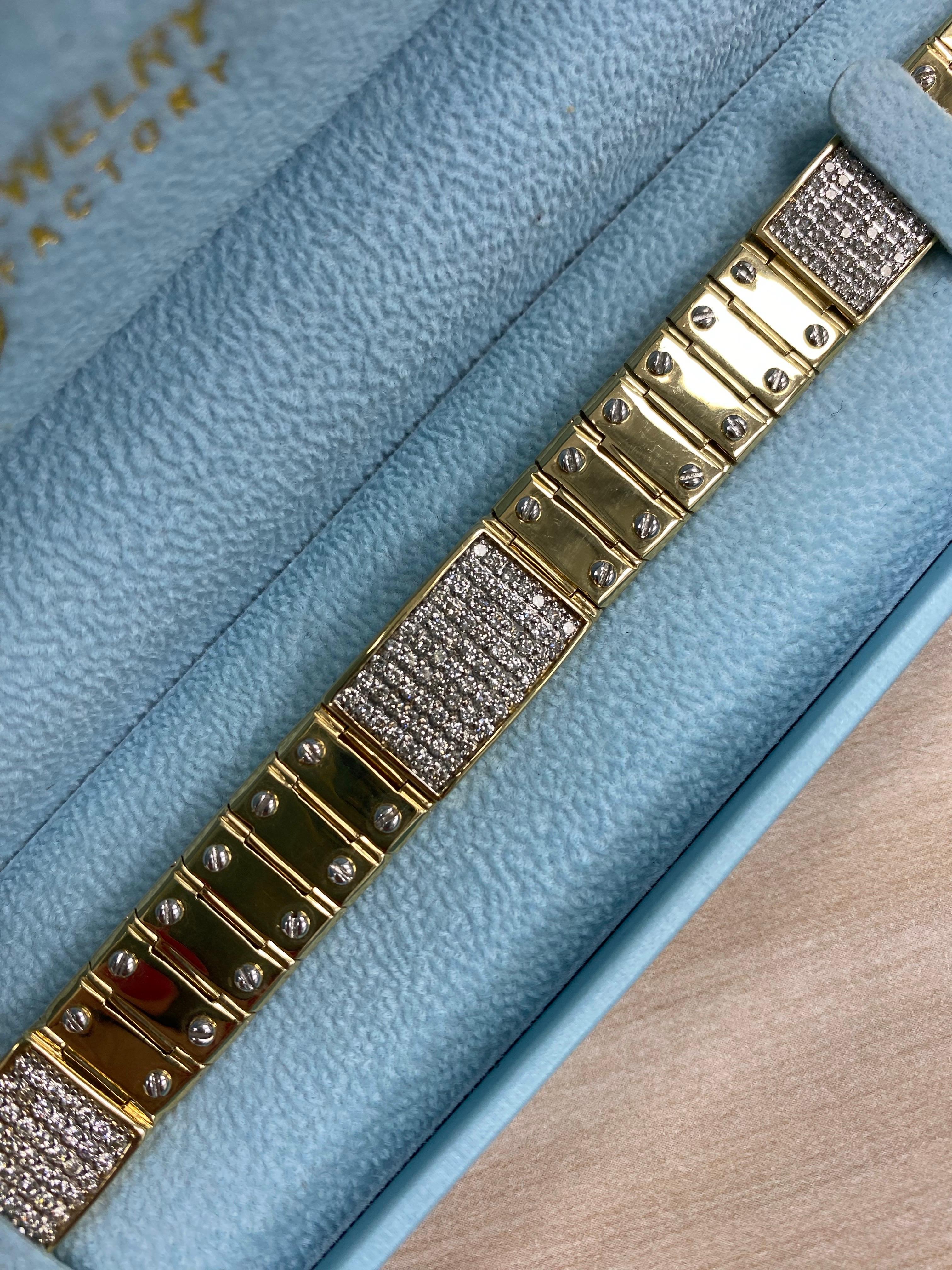 3,20 carats  Bracelet homme diamant A Link en or jaune massif 14k 46.7 grammes en vente 3