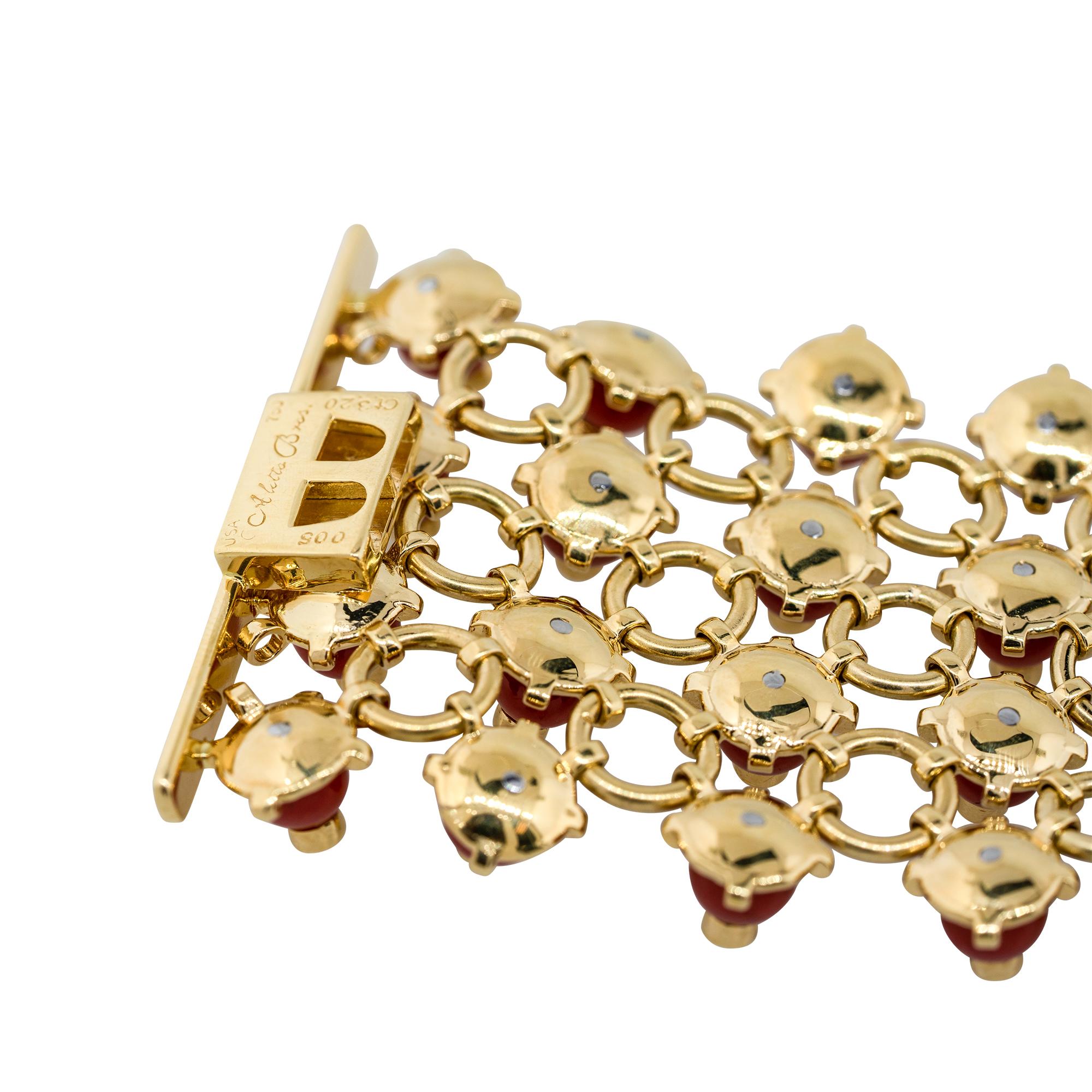 3,20 Karat Diamant-Perlenarmband mit mediterraner Koralle, 18 Karat auf Lager (Rundschliff)