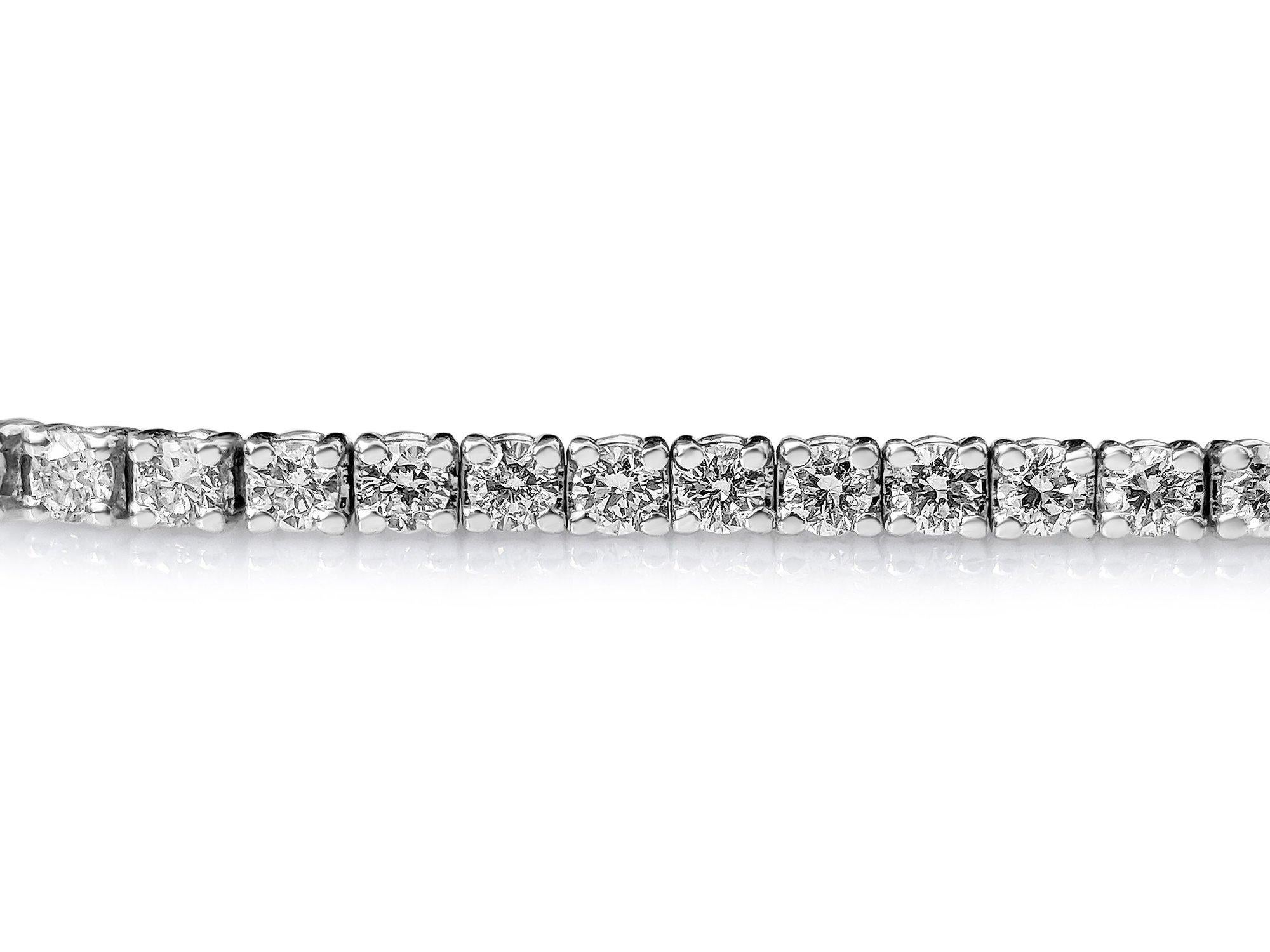 Round Cut 3.20 Carat E-G VS1-SI1 Diamond Tennis Riviera, 14 Kt. White Gold, Bracelet
