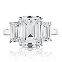 3.20 Carat Emerald Cut Diamond F/VS1 Three Stone Engagement Ring