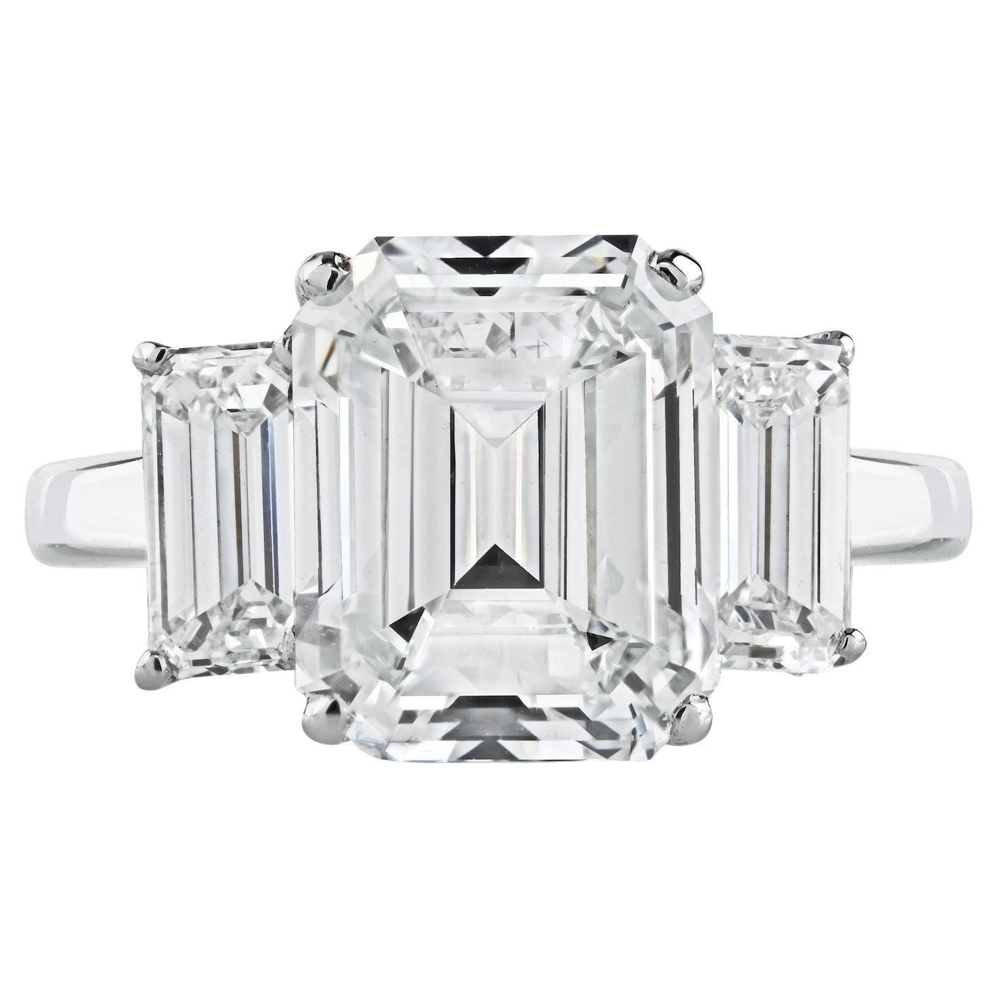 3.20 Carat Emerald Cut Diamond F/VS1 Three Stone Engagement Ring