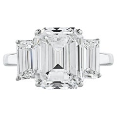 3.20 Carat Emerald Cut Diamond F/VS1 Three Stone Engagement Ring