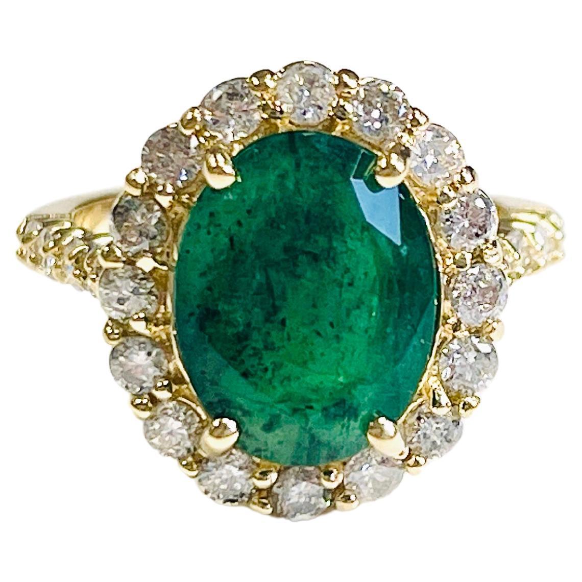 3.20 Carat Emerald Diamond 14K Yellow Gold Ring For Sale