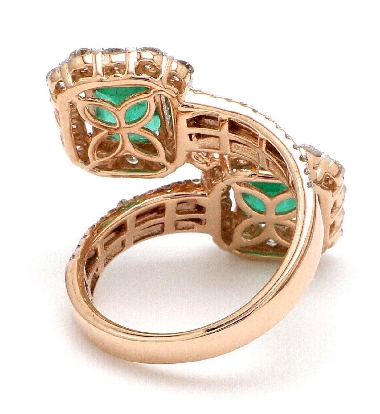 For Sale:  3.20 Carat Emerald Diamond 18 Karat Rose Gold Wrap Ring 3