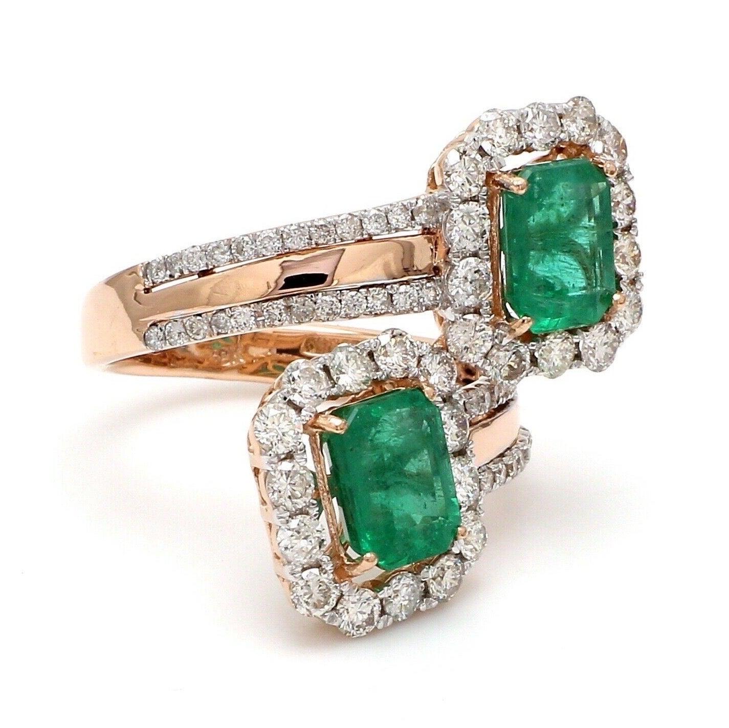 For Sale:  3.20 Carat Emerald Diamond 18 Karat Rose Gold Wrap Ring 6
