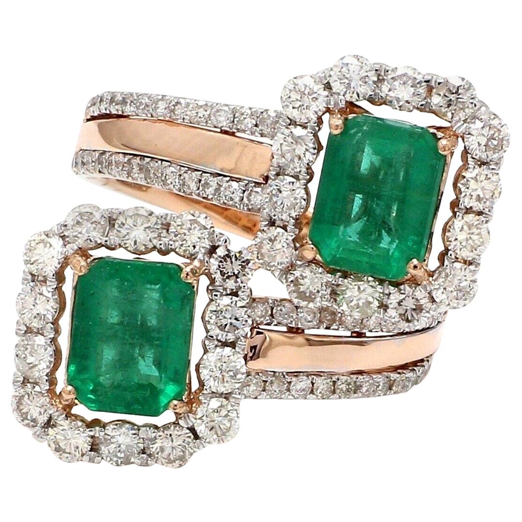 For Sale:  3.20 Carat Emerald Diamond 18 Karat Rose Gold Wrap Ring
