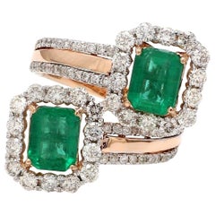 3.20 Carat Emerald Diamond 18 Karat Rose Gold Wrap Ring