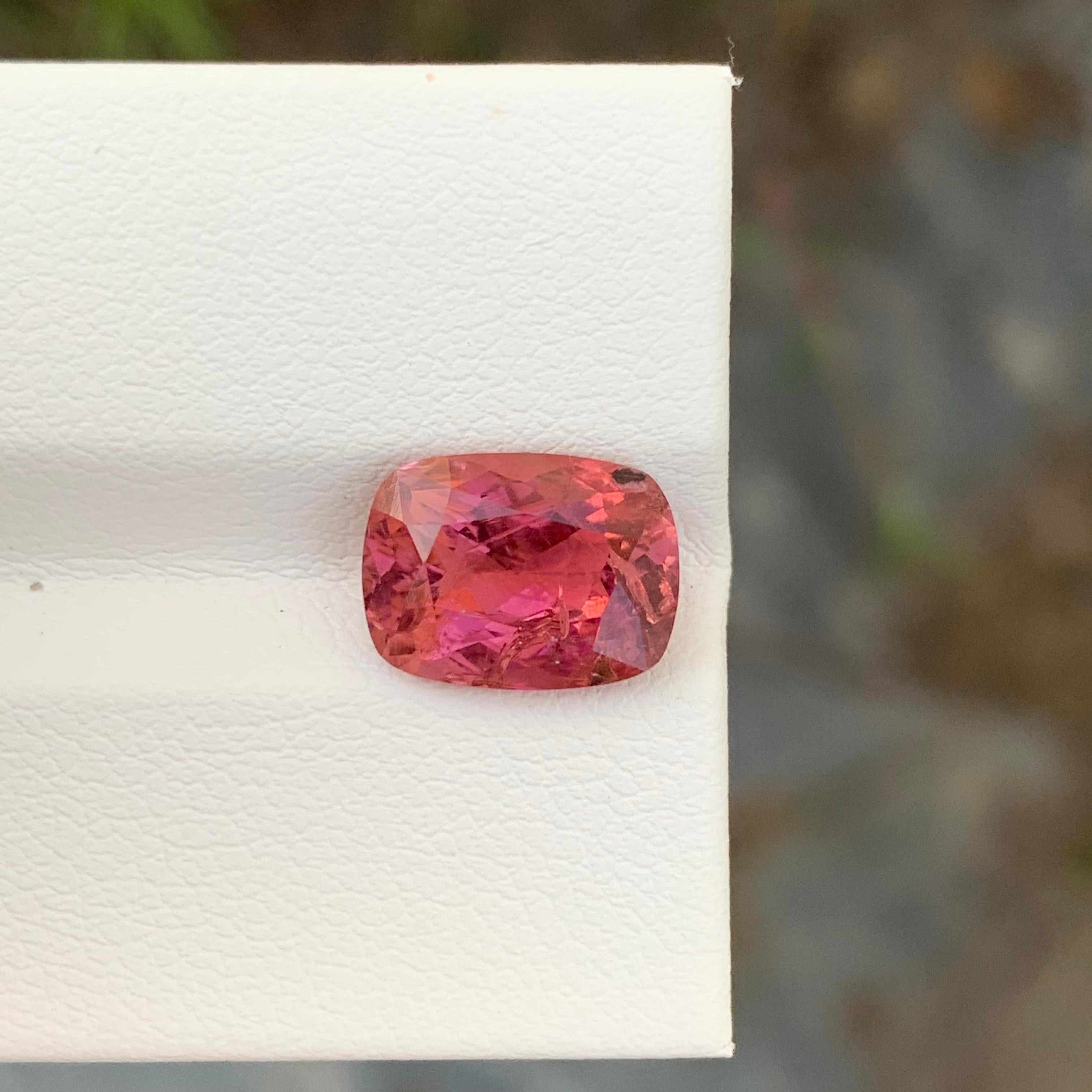 Cushion Cut 3.20 Carat Faceted Rubellite Tourmaline Cushion Shape Gem From Africa  For Sale