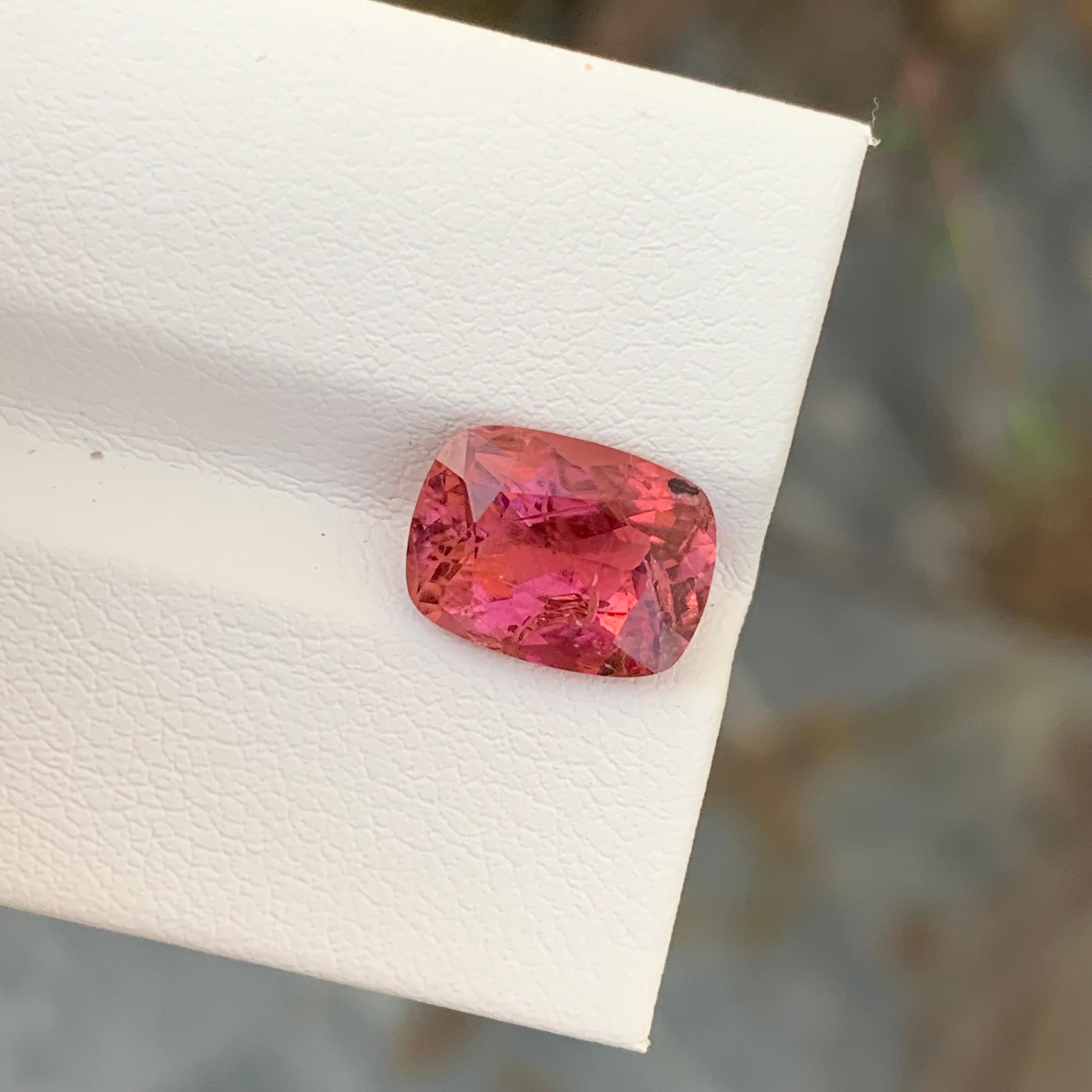 Women's or Men's 3.20 Carat Faceted Rubellite Tourmaline Cushion Shape Gem From Africa  For Sale