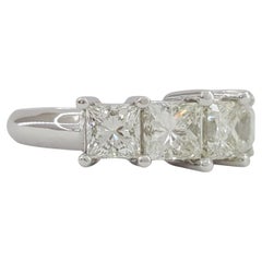 3.20 Carat  Five Stone Princess Brilliant Cut Diamond Platinum Wedding Band Ring