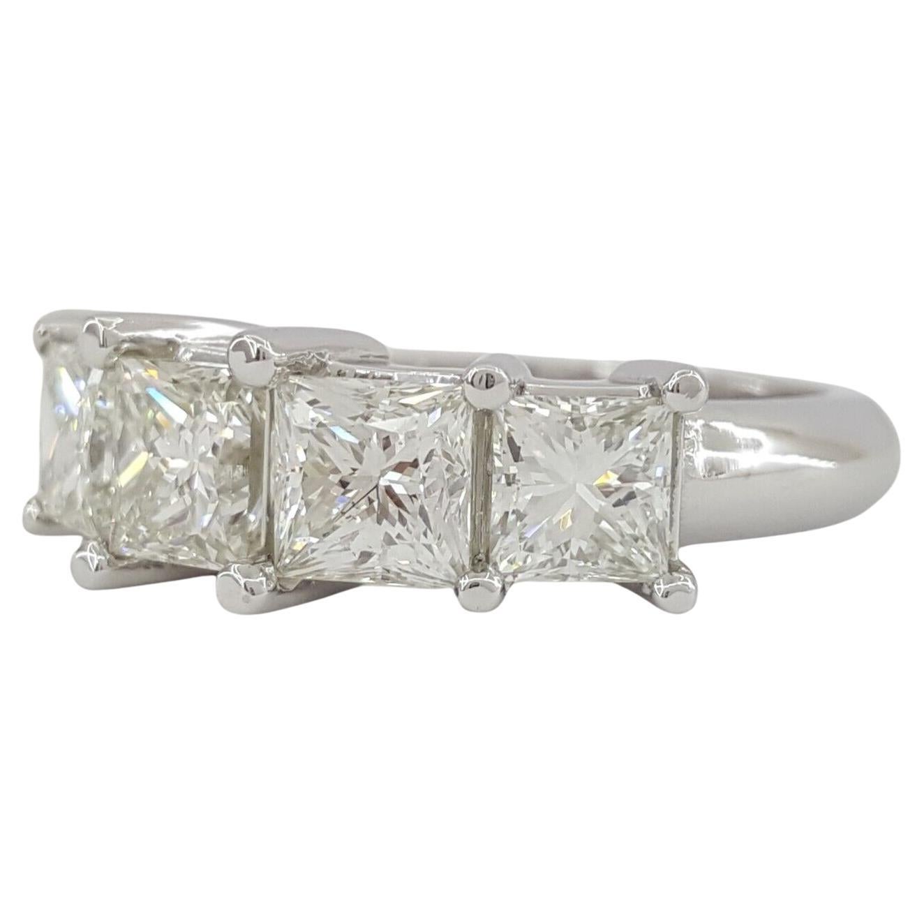 Modern 3.20 Carat  Five Stone Princess Brilliant Cut Diamond Platinum Wedding Band Ring For Sale