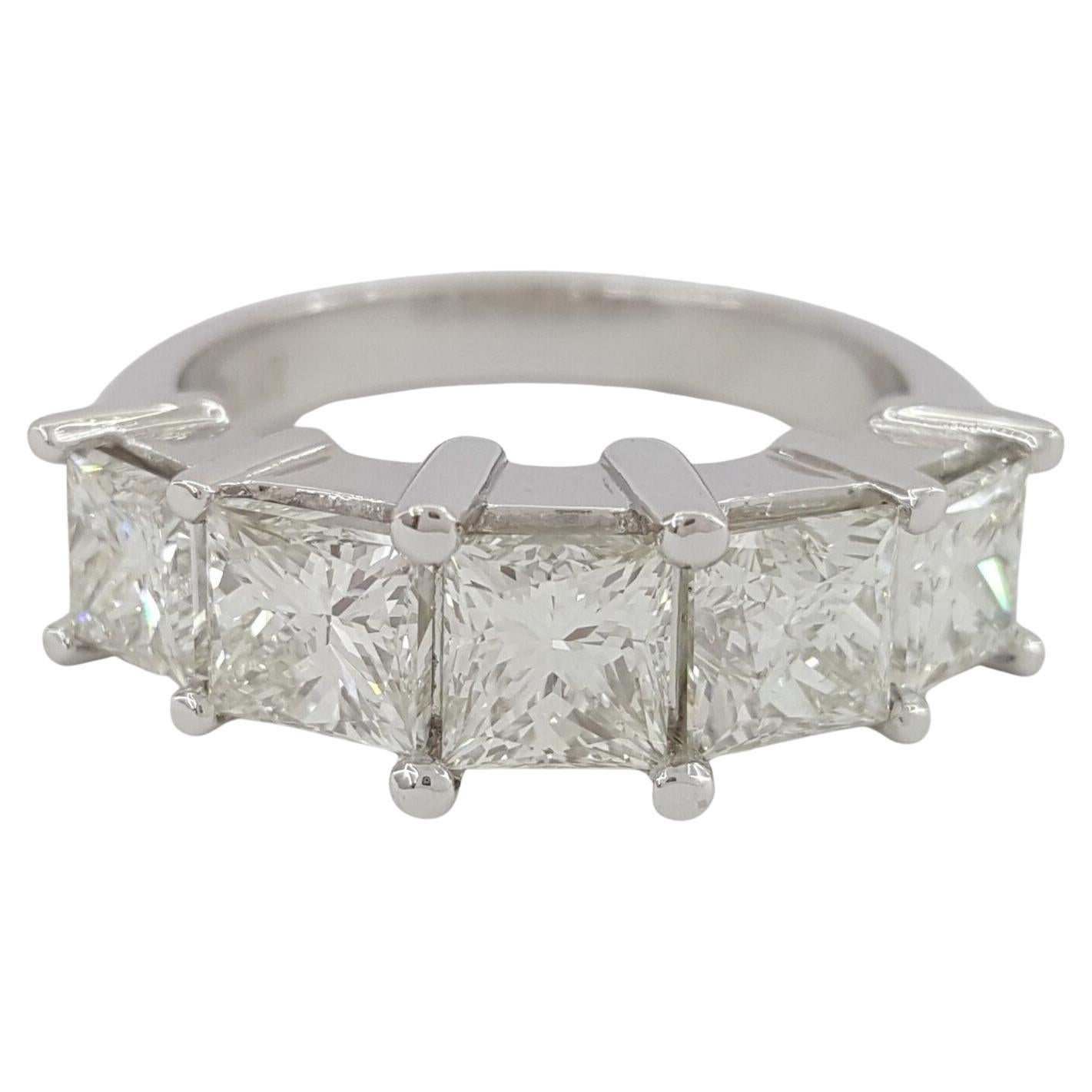 3.20 Carat  Five Stone Princess Brilliant Cut Diamond Platinum Wedding Band Ring For Sale